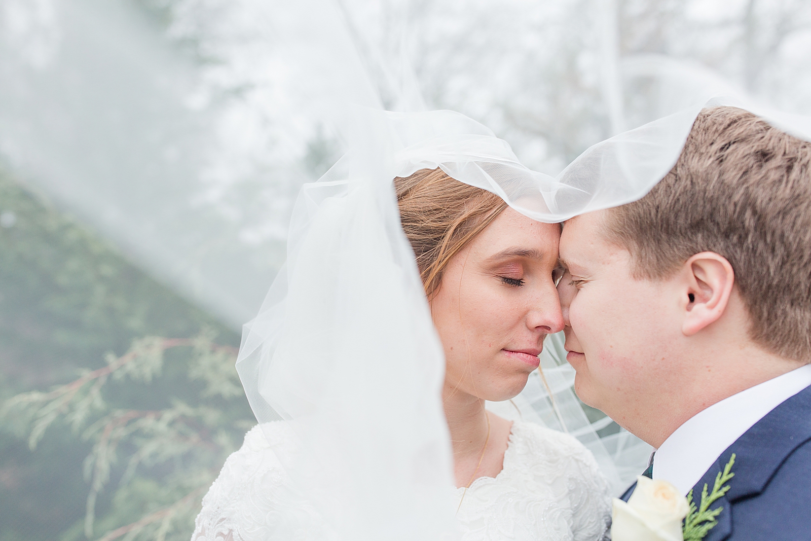 Charlotte Wedding Bride and Groom under veil nose to nose with eyes closed Photo
