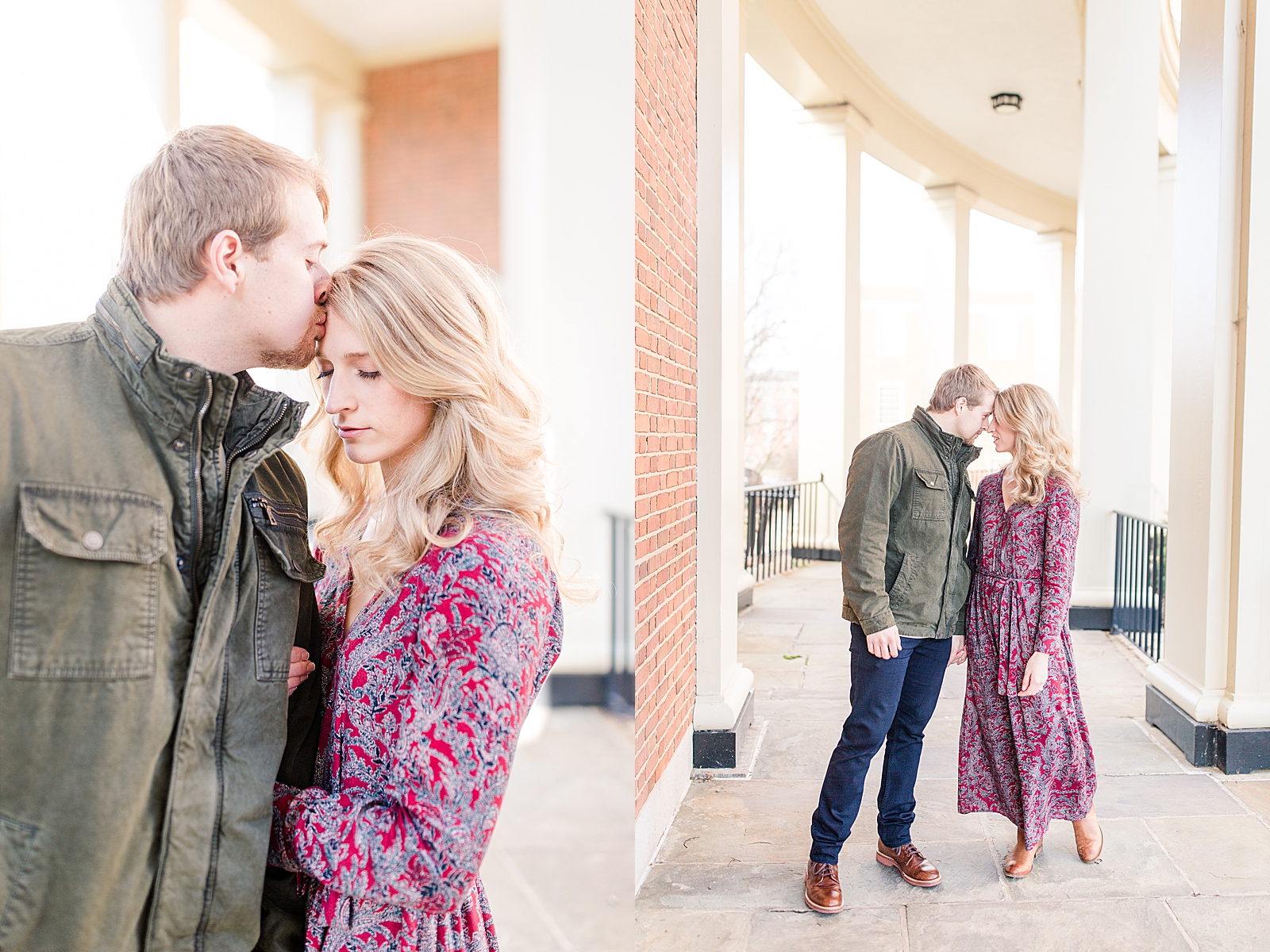 Winston-Salem Engagement Session Chris kissing Katie on the head and couple nose to nose Photos
