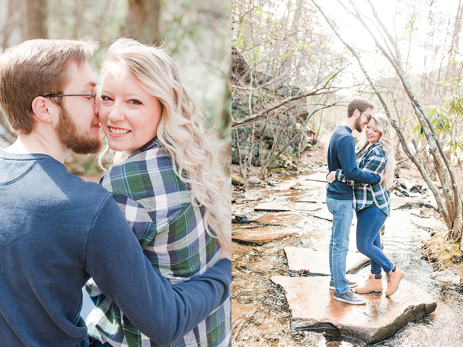 Ocoee River Engagement Session Haley smiling over her should and couple hugging and smiling Photos