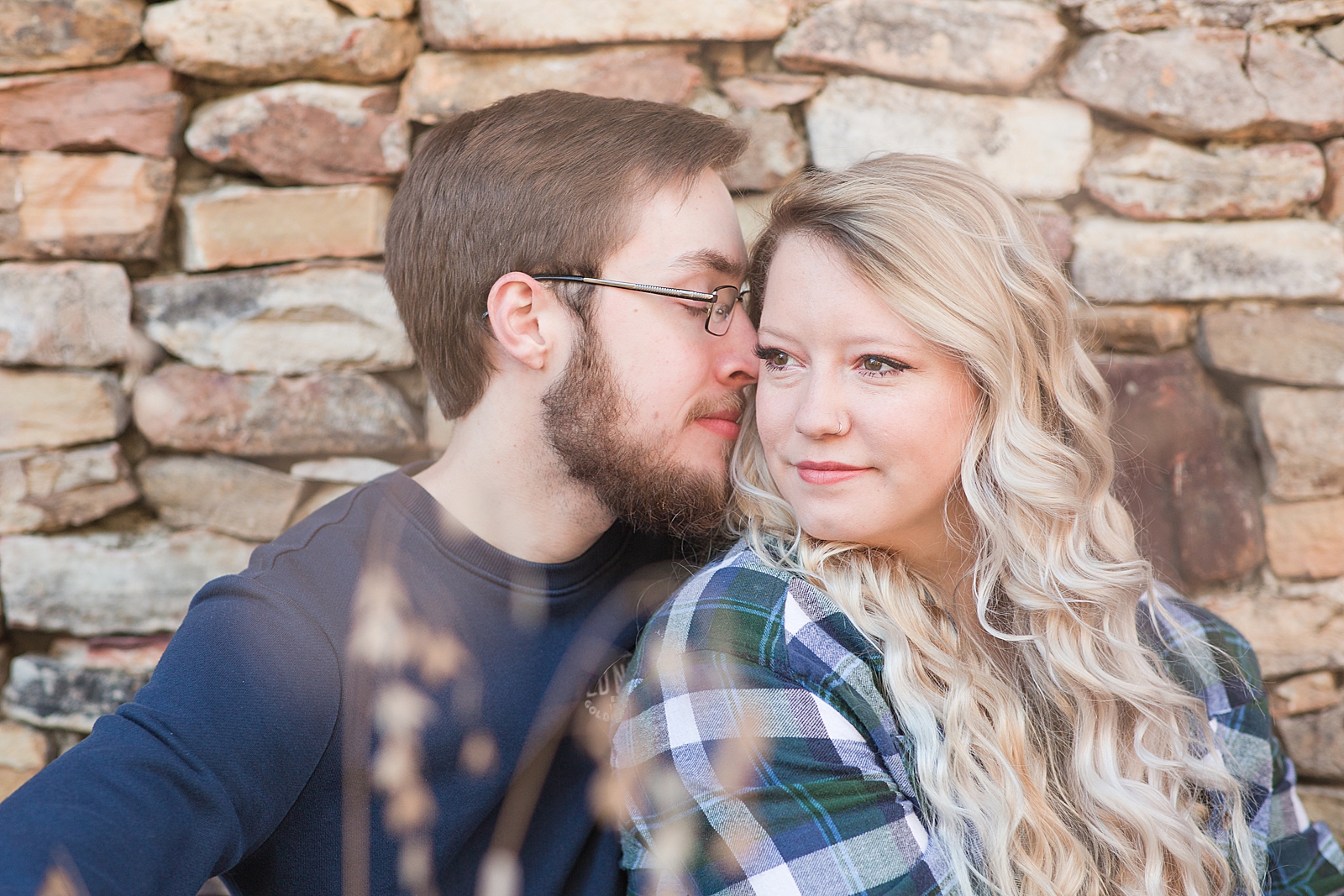 Ocoee River Engagement Session Cody and Haley in front of rock wall Photo