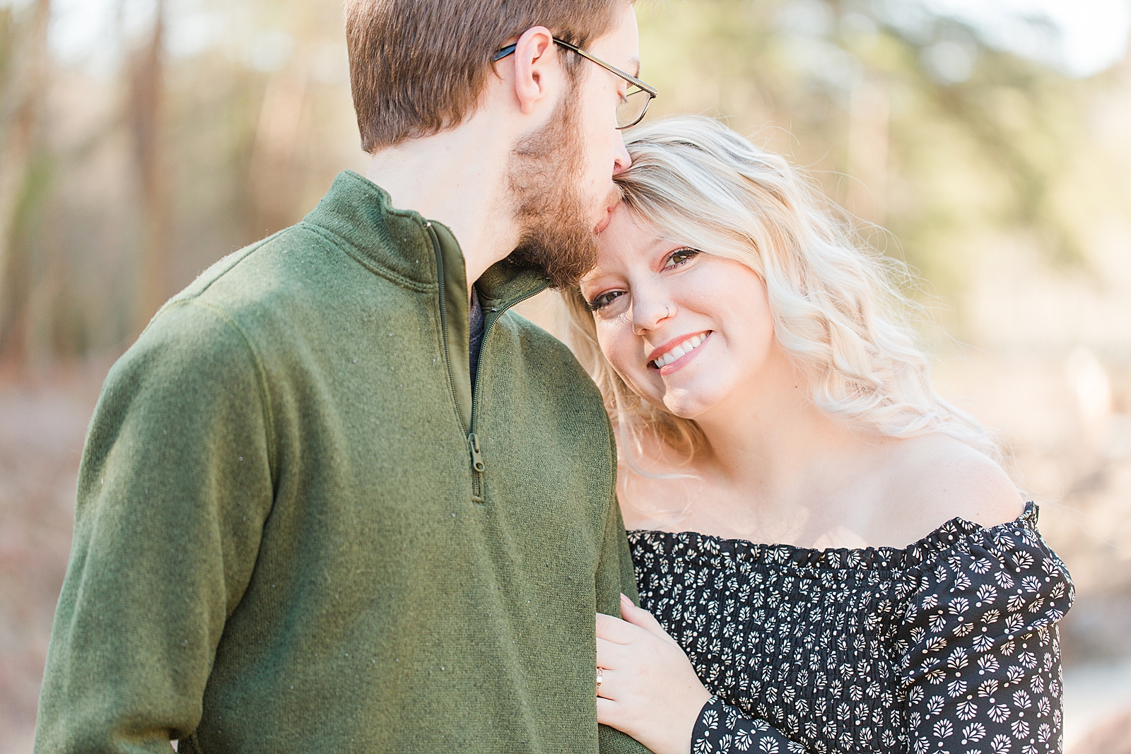 Ocoee River Engagement Session Cody kissing Haley on the head Photo