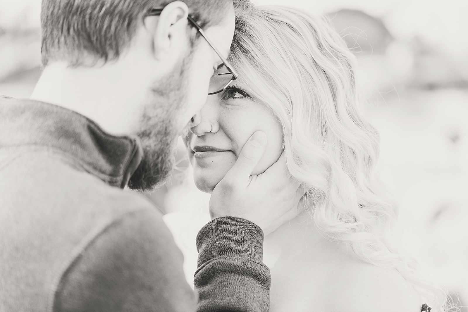 Ocoee River Engagement Session Black and White of Cody and Haley nose to nose Photo