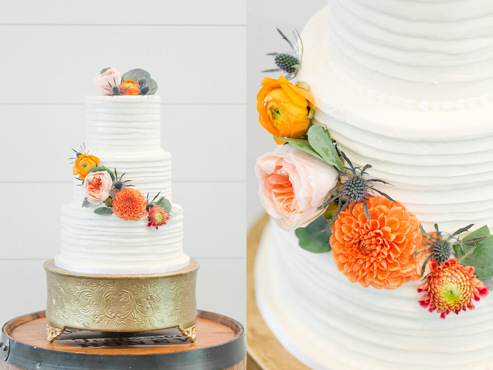 Chestnut Ridge Wedding white wedding cake with orange and pink flowers Photos