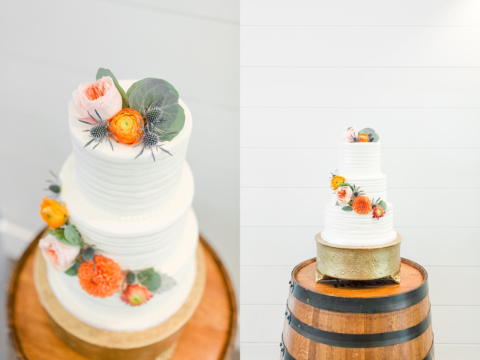 Chestnut Ridge Wedding textured white cake with orange and pink blooms Photos