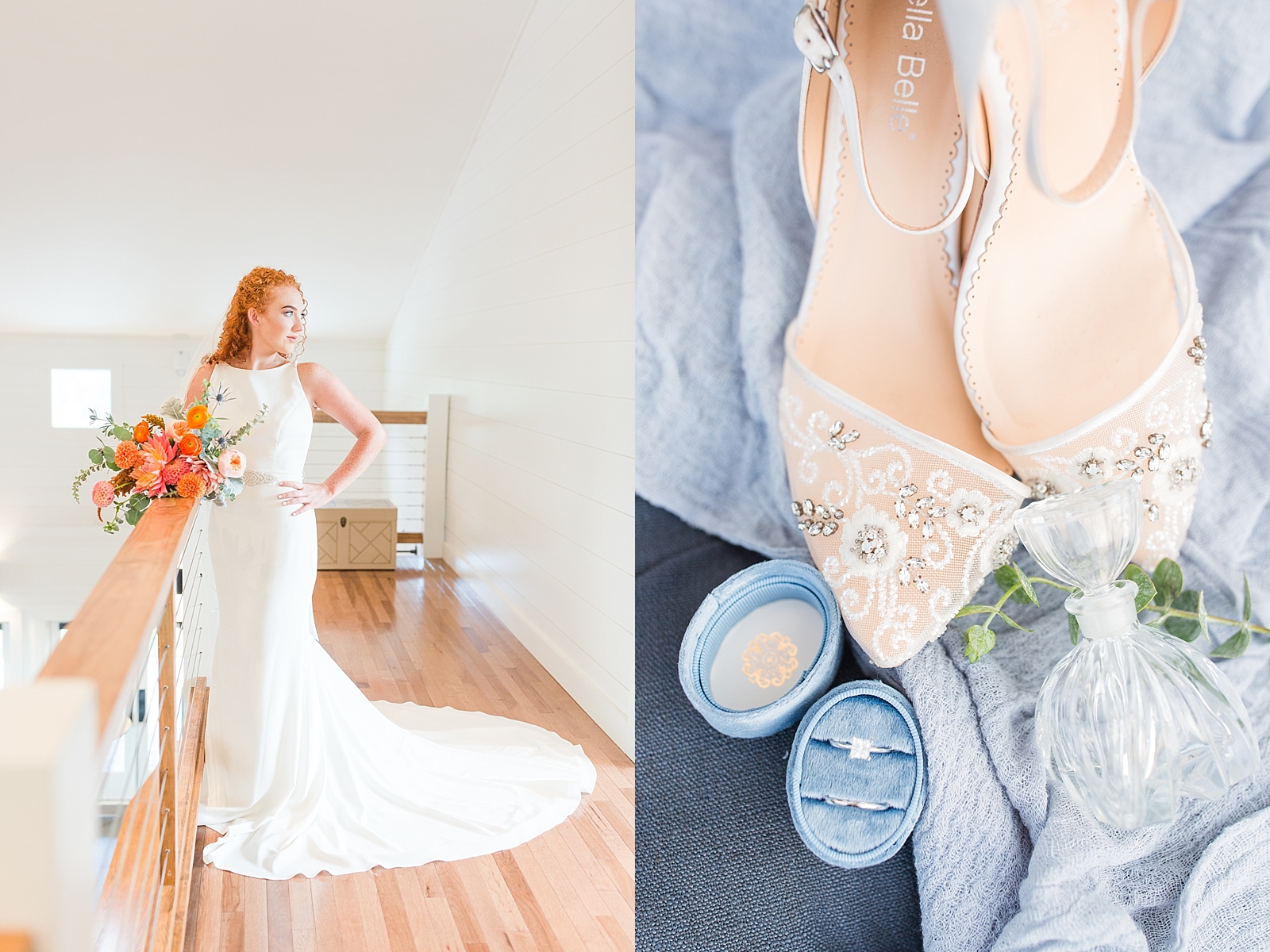 Chestnut Ridge Wedding bridal portrait in loft and bridal shoes and wedding rings detail Photos