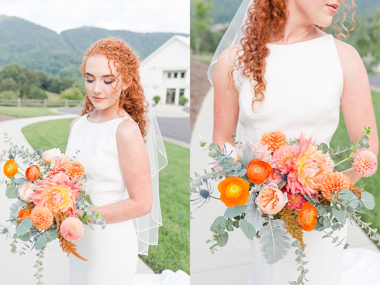Chestnut Ridge Wedding bride looking at her bouquet and bouquet detail Photos