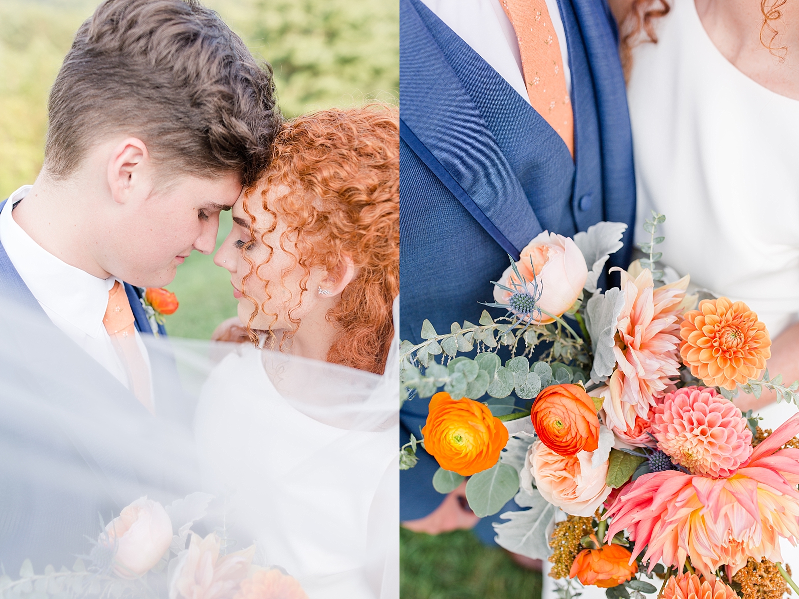 Chestnut Ridge Wedding bride and groom nuzzling together and bridal bouquet detail Photos