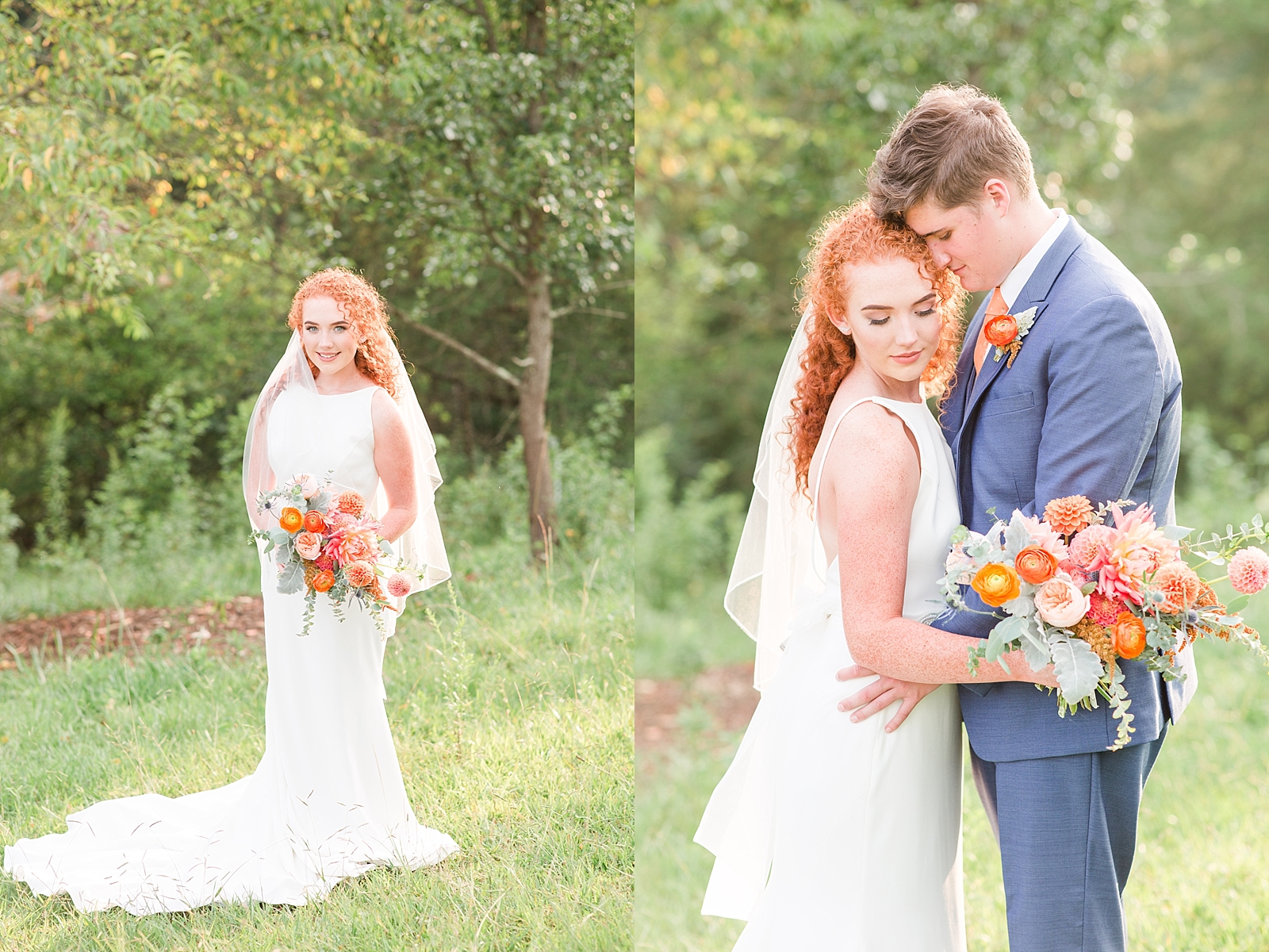 Chestnut Ridge Wedding carlis bridal portrait with bouquet and romantic bride and groom looking down Photos