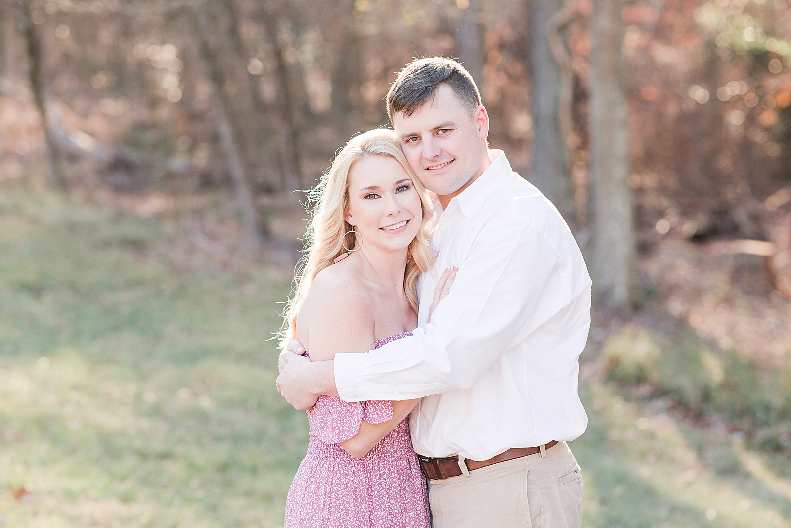 Kennesaw Mountain Engagement Session Couple hugging smiling at the camera Photo