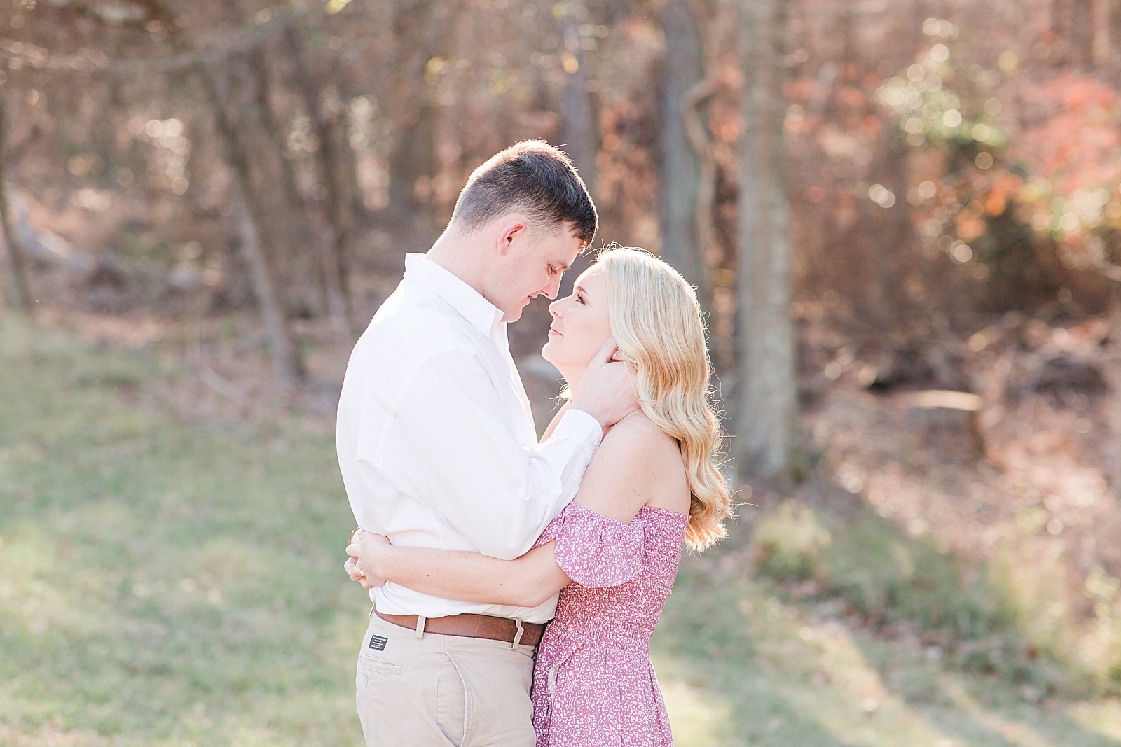 Kennesaw Mountain Engagement Session Couple smiling at each other nose to nose Photo