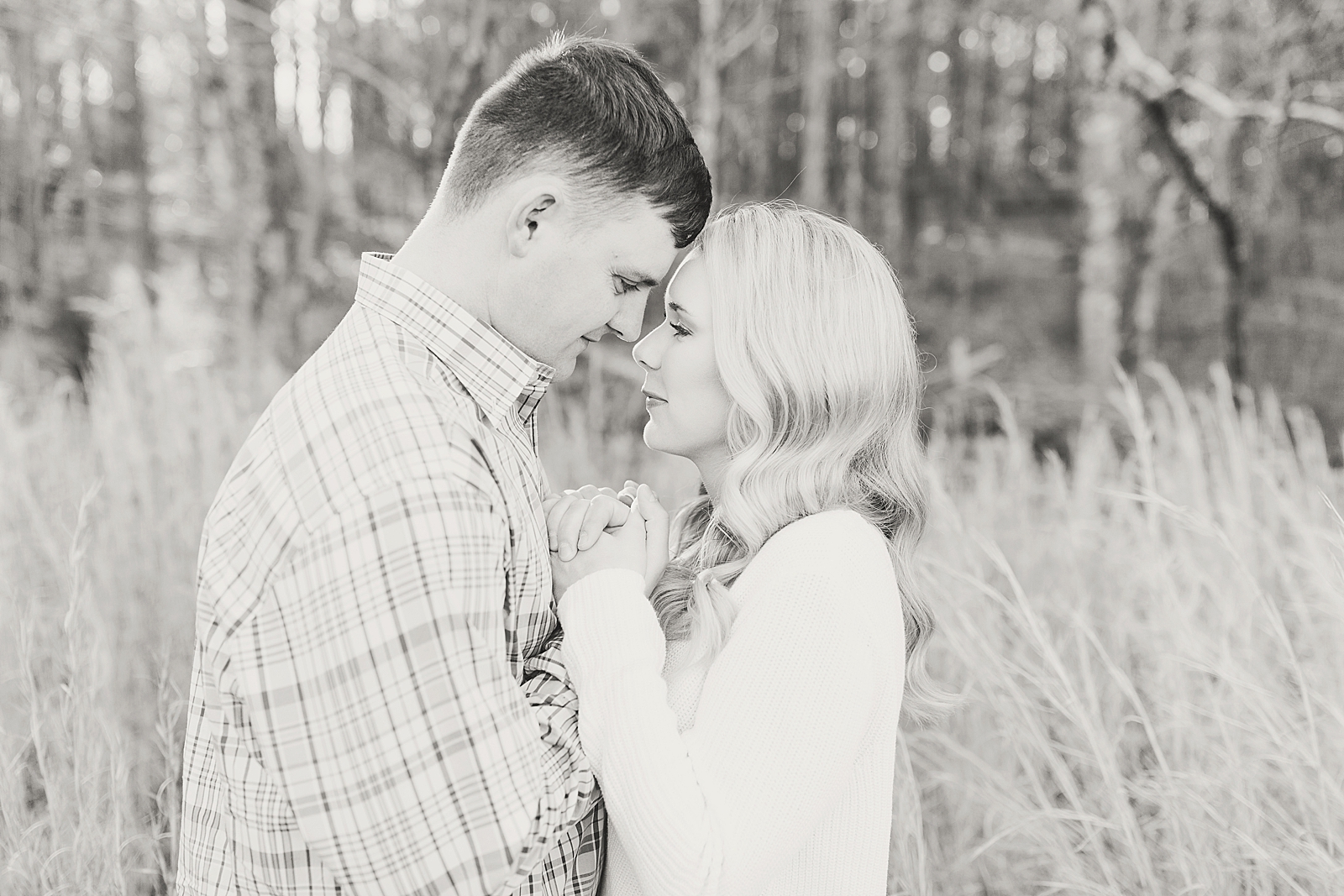 Kennesaw Mountain Engagement Session Black and white of couple nose to nose Photo