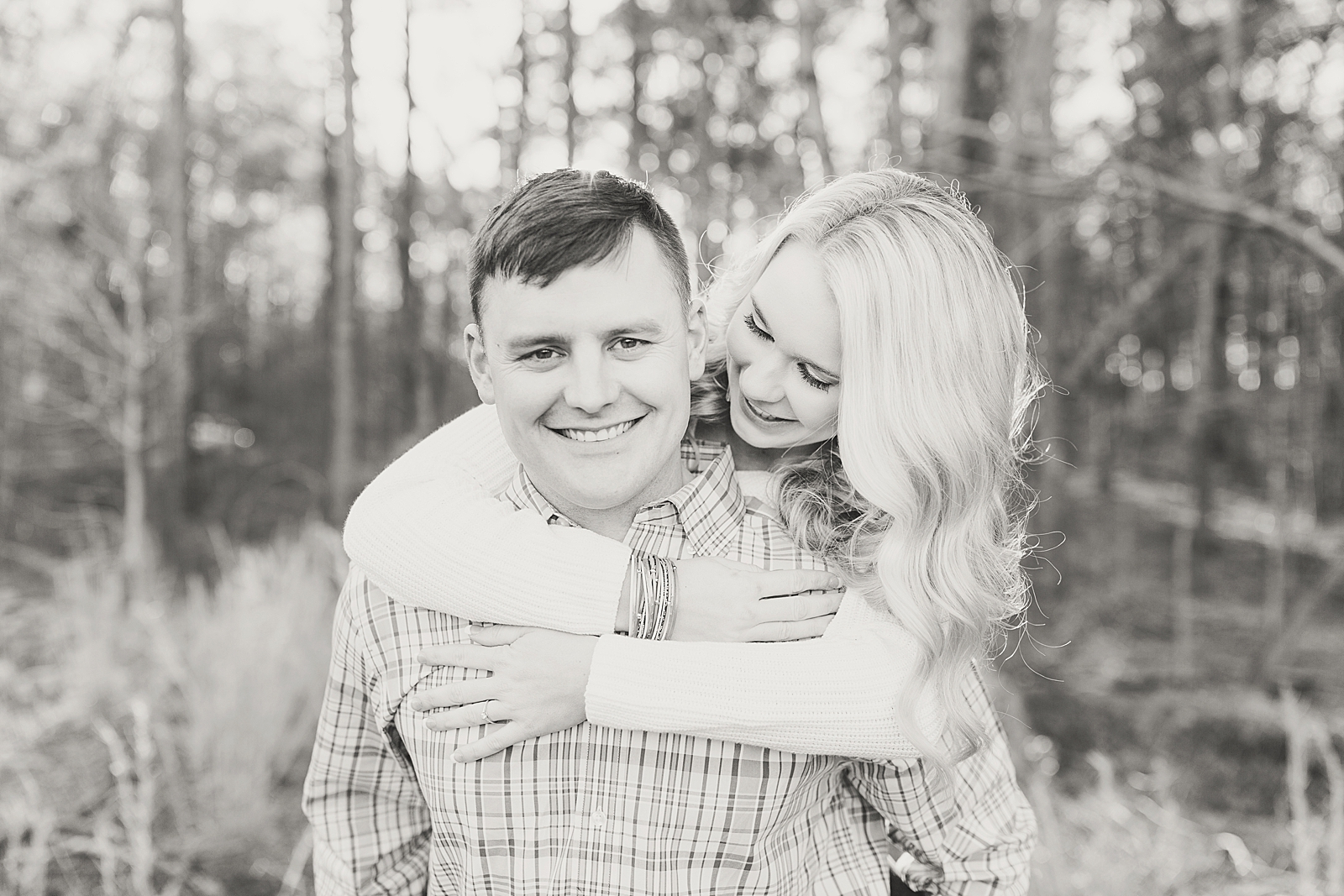 Kennesaw Mountain Engagement Session Black and white of couple smiling Photo