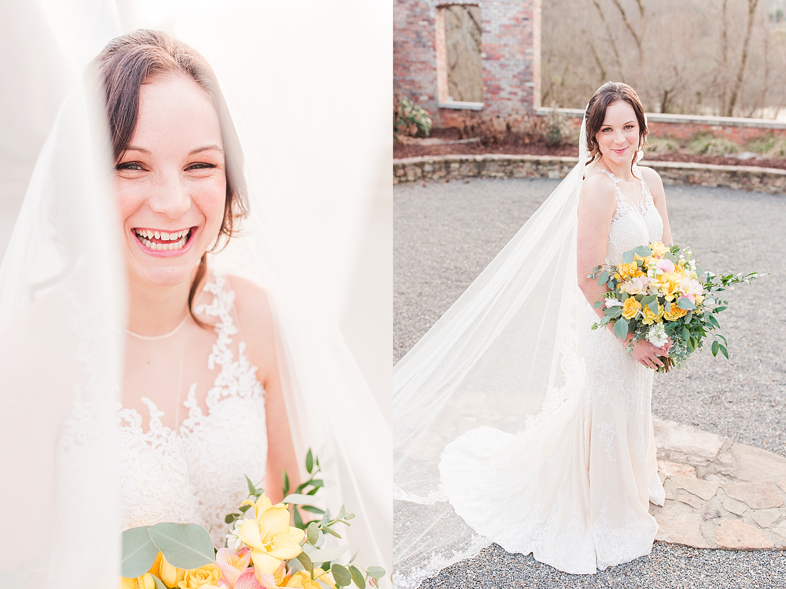 Hackney Warehouse Spring Bridal Session Bride laughing under the veil and bride smiling at camera Photos