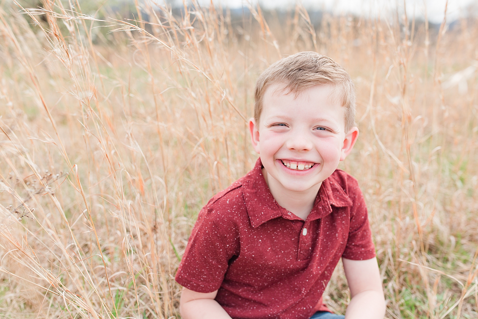 Asheville Photographer's Family Handsome little boy in red shirt smiling at camera Photo