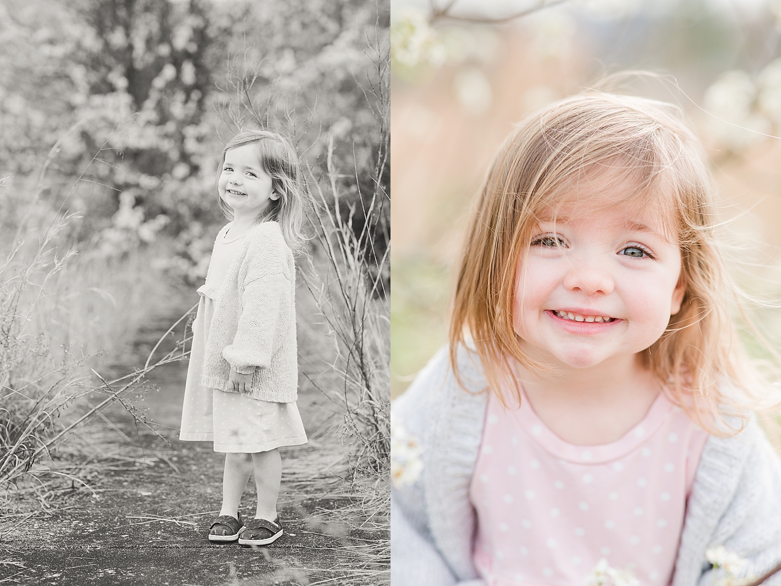 Asheville Photographers Family Black and white of little girl grinning at the camera and smiling big photos