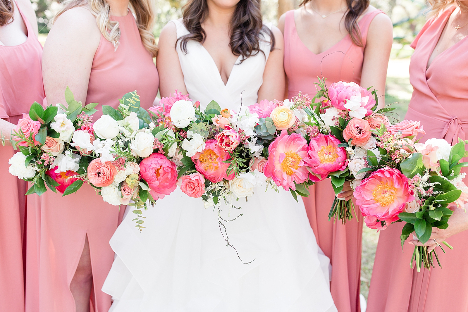 Enchanted Oaks Jacksonville Wedding Detail of Bridal Bouquets with Coral flowers Photo