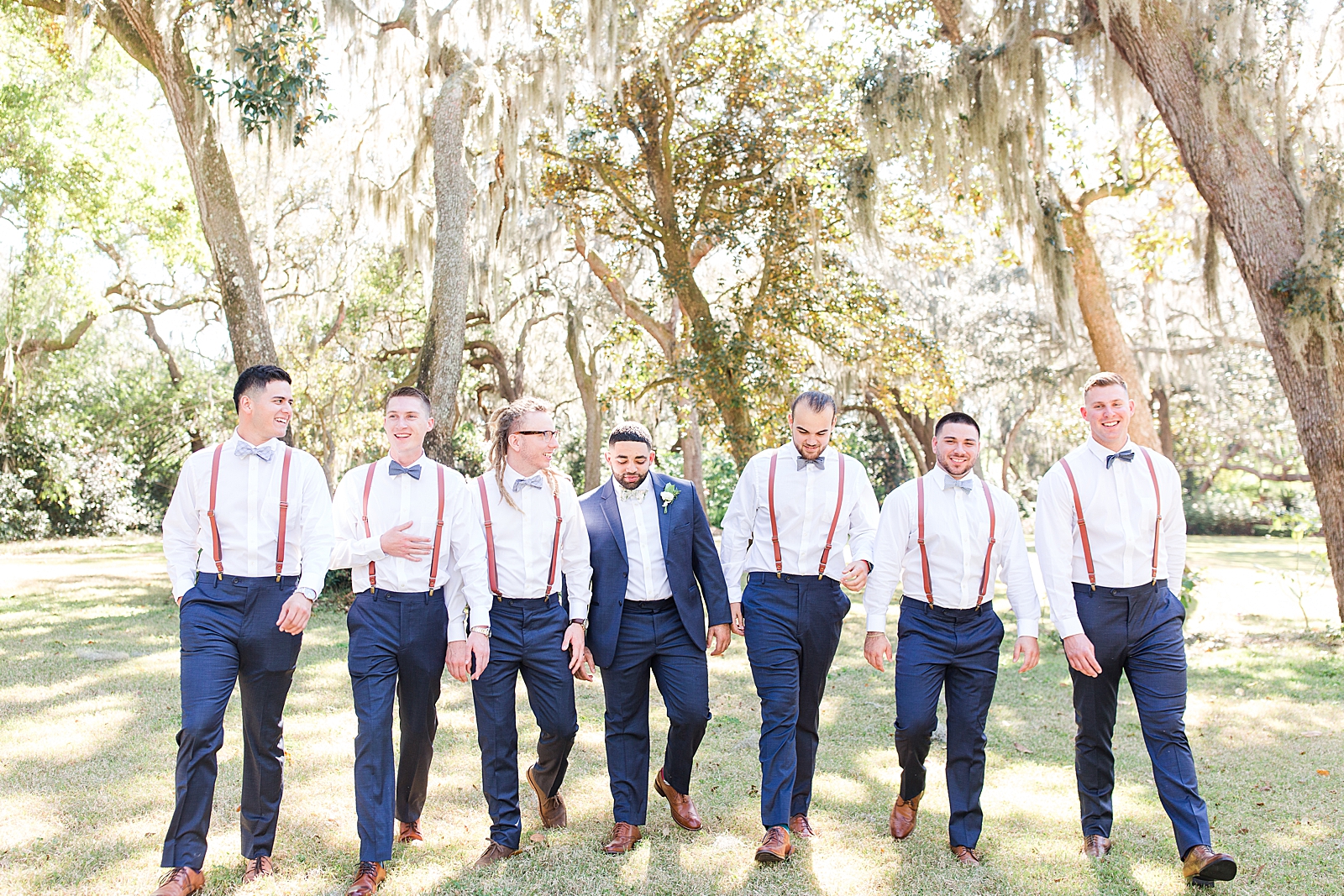 Enchanted Oaks Jacksonville Wedding Groom and Groomsmen Walking Toward Camera Photo