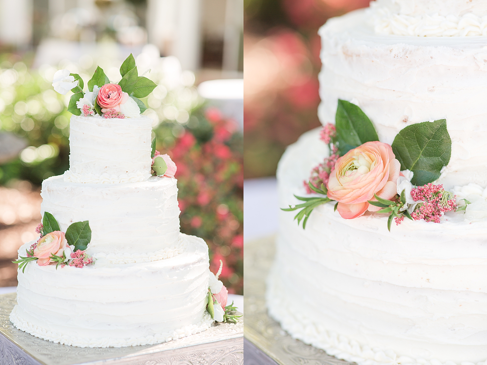 Enchanted Oaks Jacksonville Wedding Cake with Coral Flowers Photos