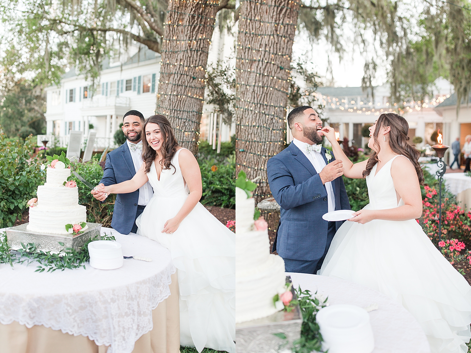 Enchanted Oaks Jacksonville Wedding Bride and Groom Cutting Cake Photos