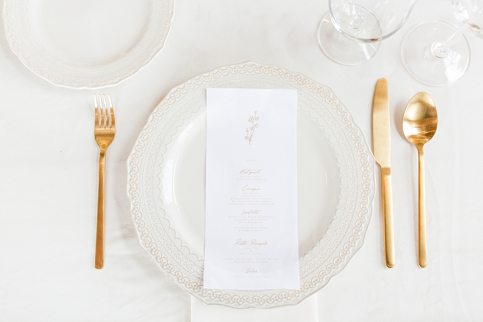 Montaluce Winery Wedding Reception Table Setting Plate Flatware and Dinner menu Photo