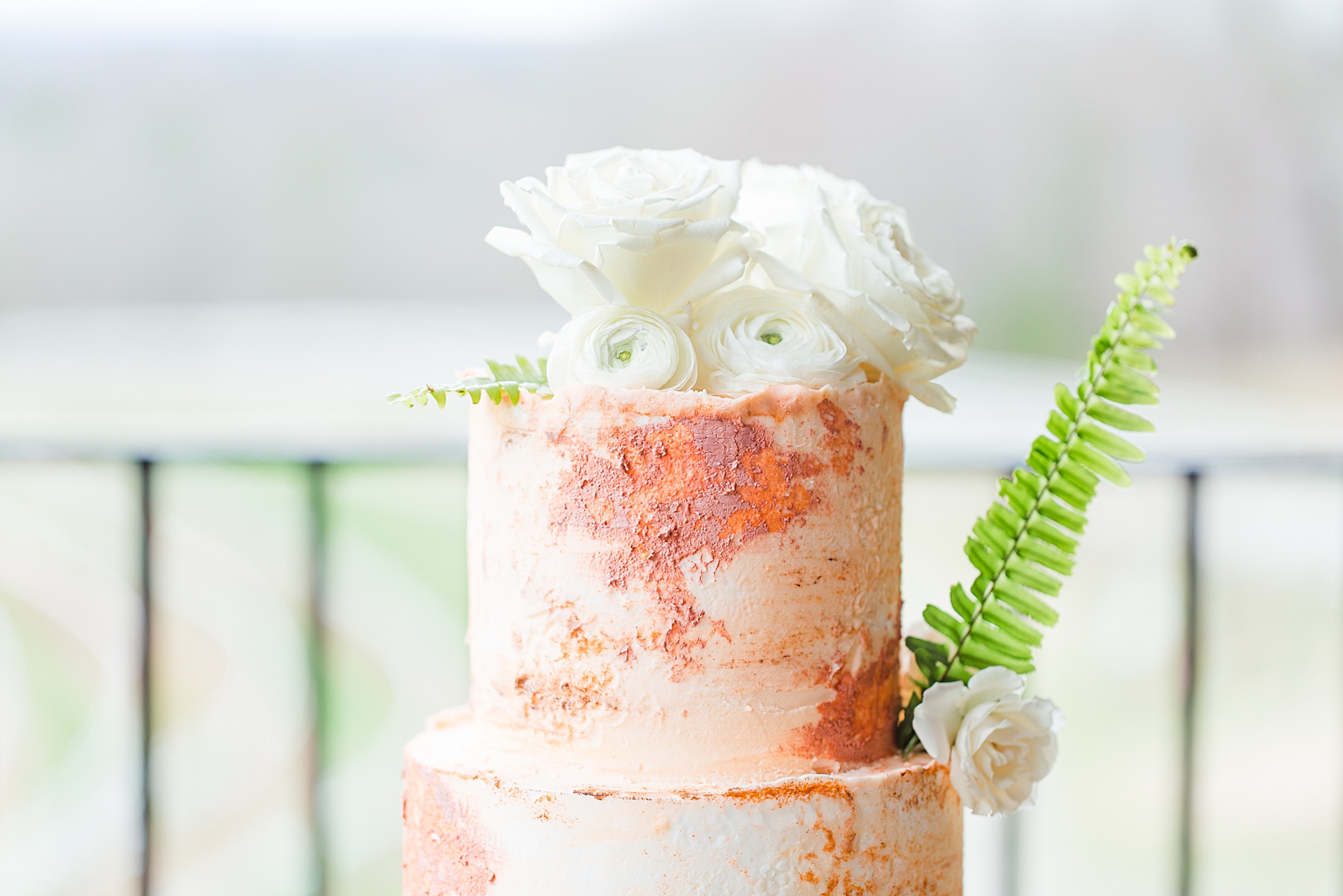 Montaluce Winery Wedding Reception Rustic Texture Cake with White Flowers Photo