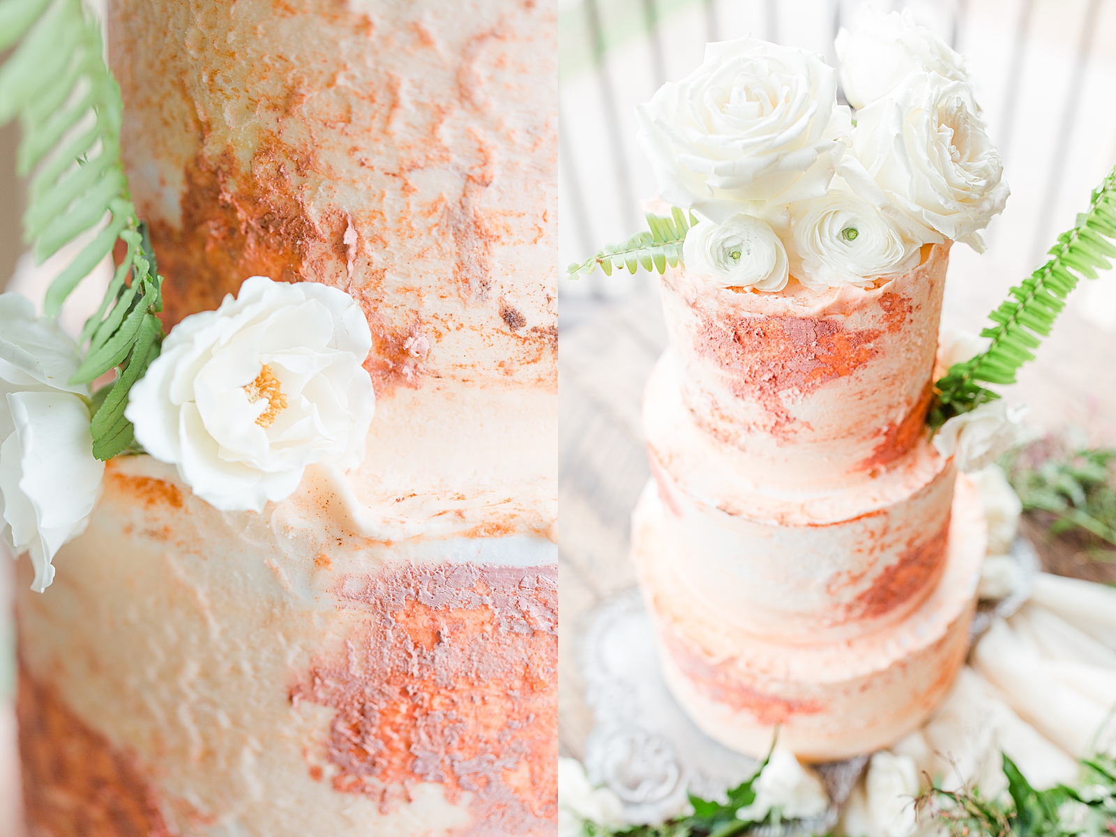 Montaluce Winery Wedding Reception Rustic Textured Cake with White Flowers Photos