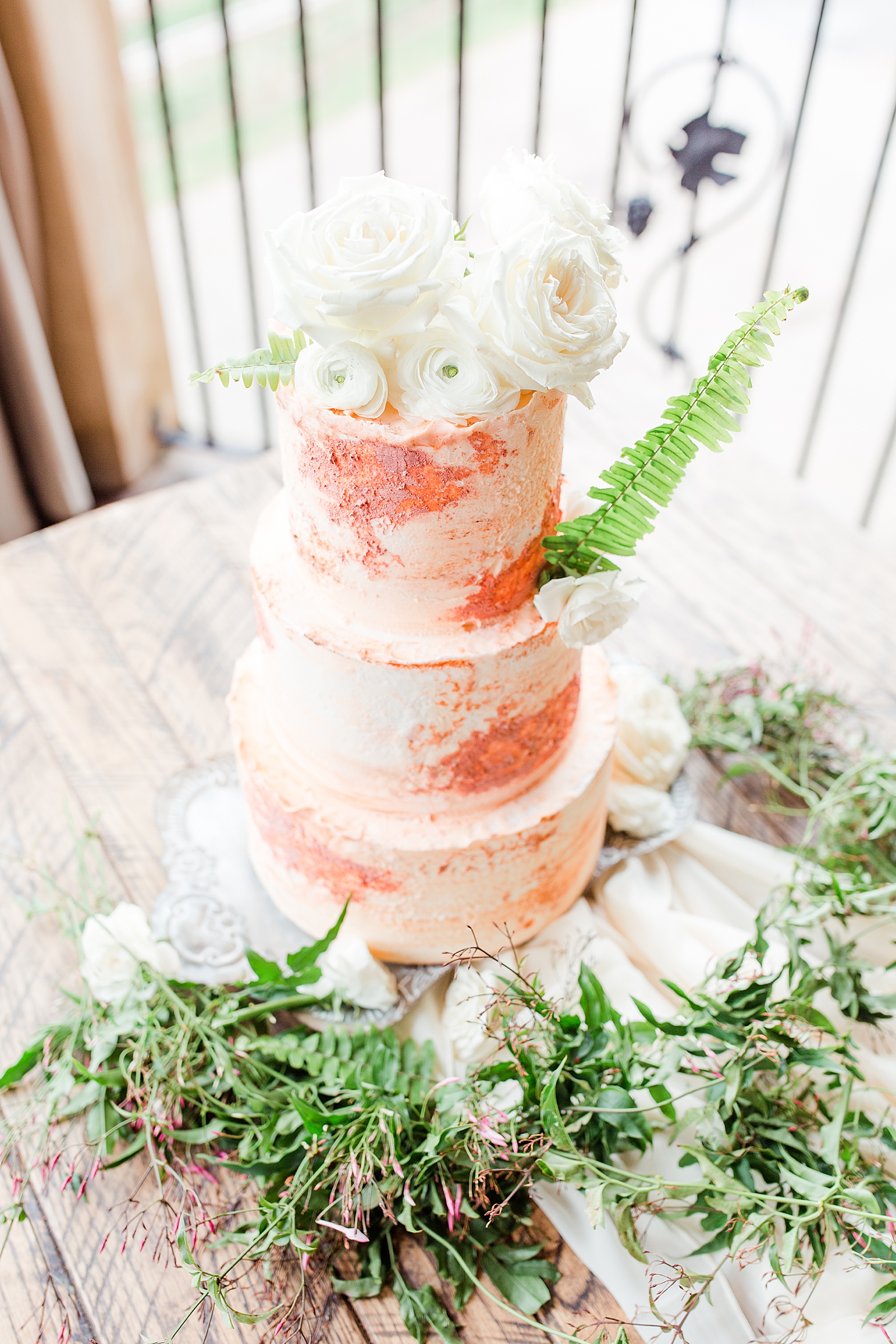 Montaluce Winery Wedding Reception Rustic Textured Cake with White Flowers Photo