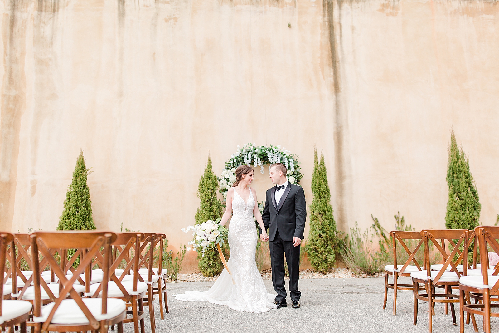 Montaluce Winery Wedding Ceremony Bride and Groom Walking Down Aisle Photo