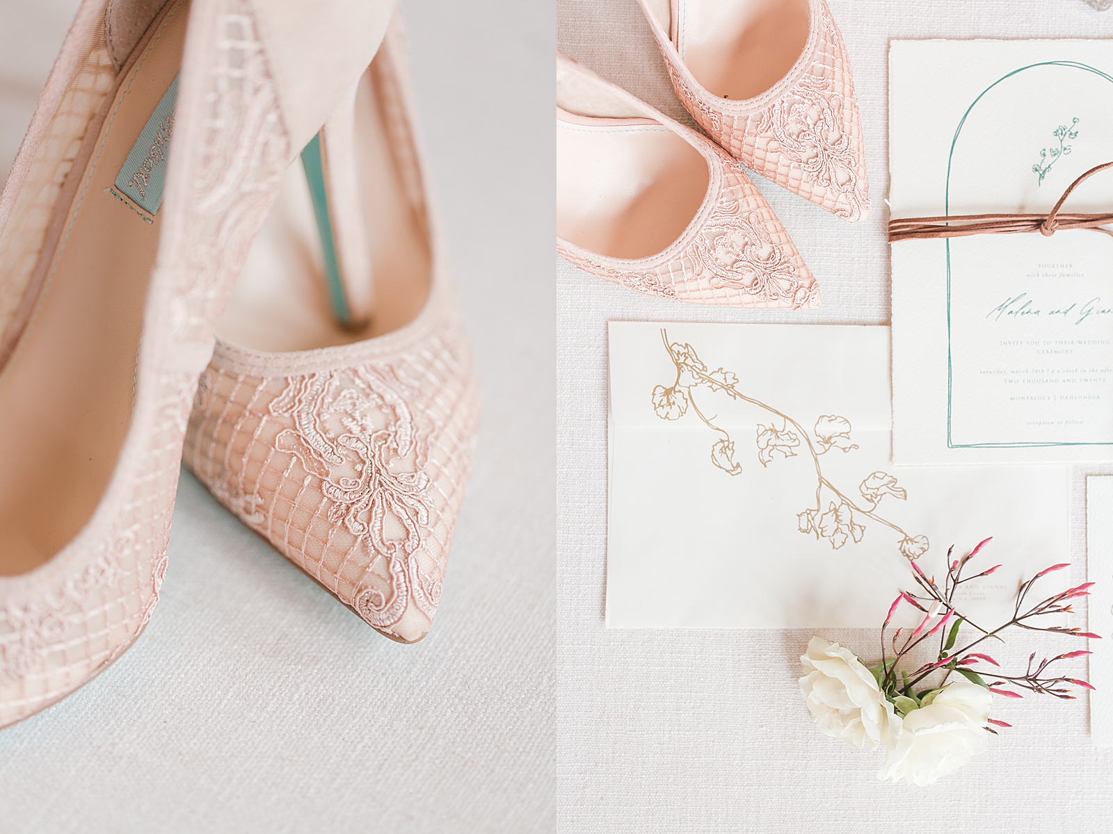 Montaluce Winery Wedding Pink Lace Bridal Shoes and Invitation Suite Photos