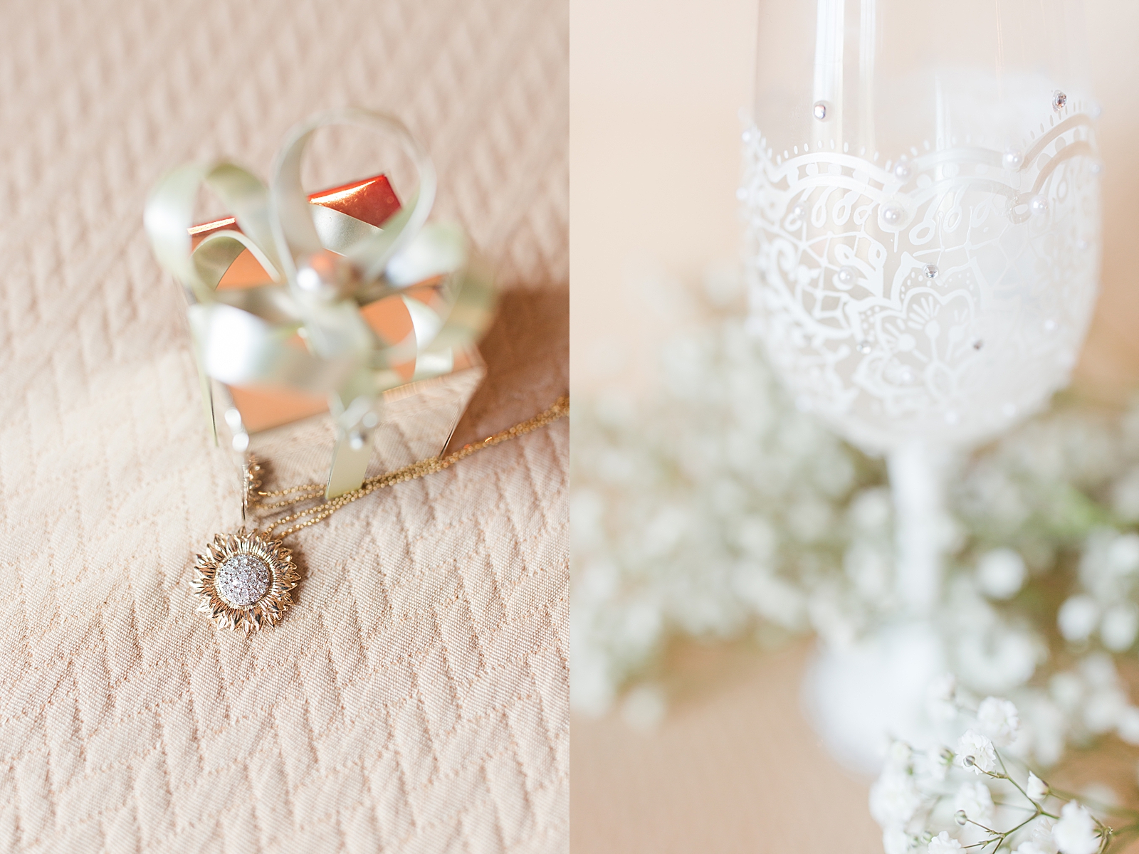 Mooresville Wedding Detail of necklace and detail of wine glass Photos
