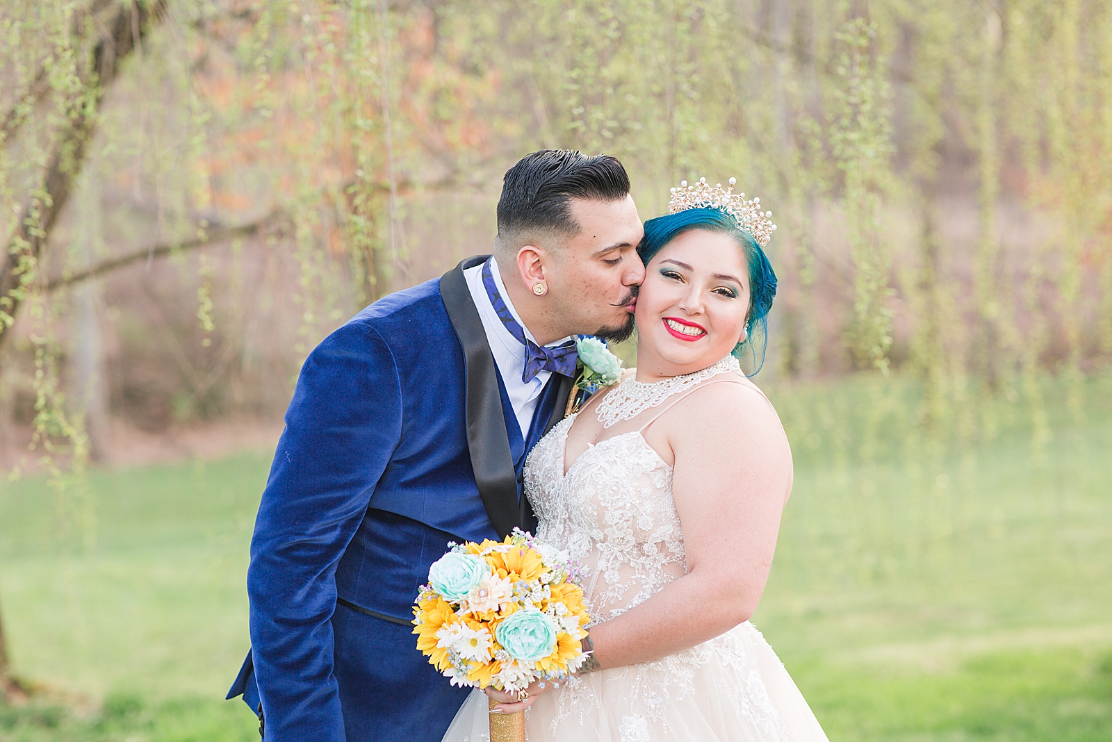 Mooresville Wedding Groom Kissing Bride on the Cheek Photo