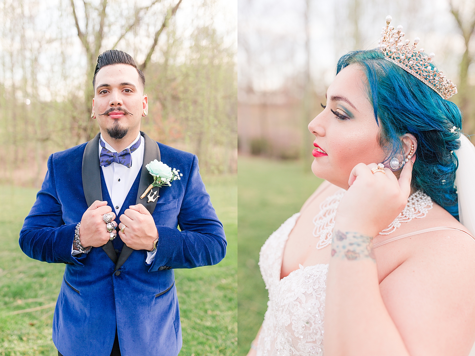 Mooresville Wedding Groom holding jacket and bride tucking her hair Photos