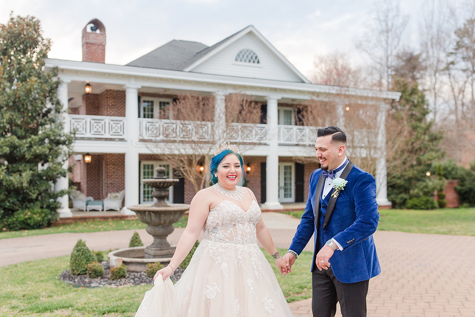 Mooresville Wedding Bride and Groom holding hands laughing Photo