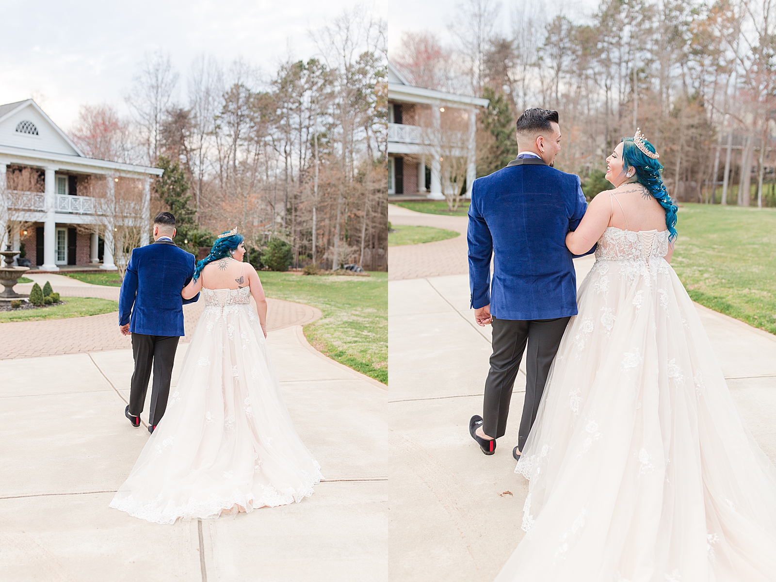 Mooresville Wedding Bride and Groom walking down driveway Photos