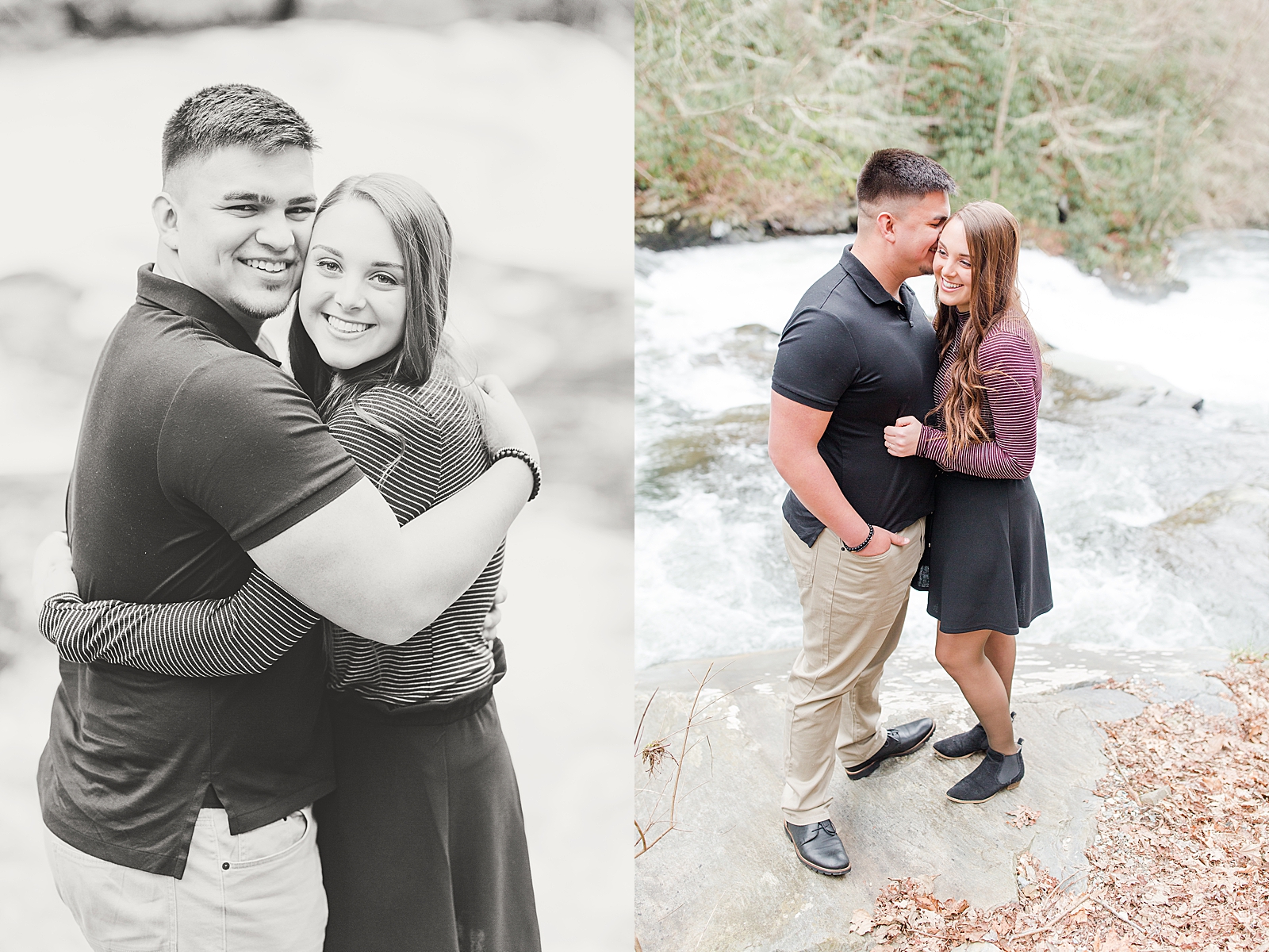 Nantahala River Spring Session Black and White of Couple smiling and laughing photos