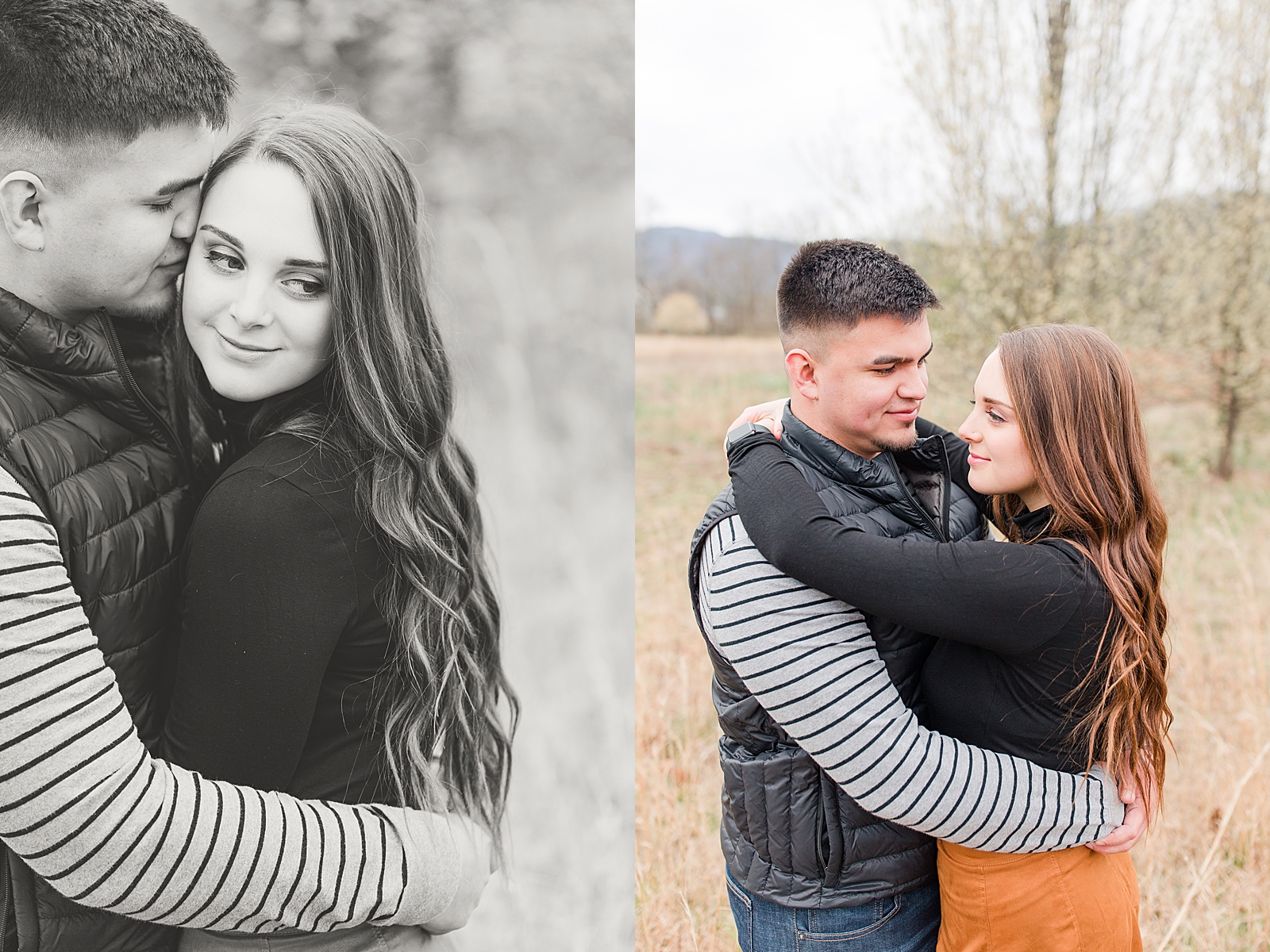 Andrews NC Spring Session Black and white of Spencer Snuggling Erin looking off and couple hugging Photos