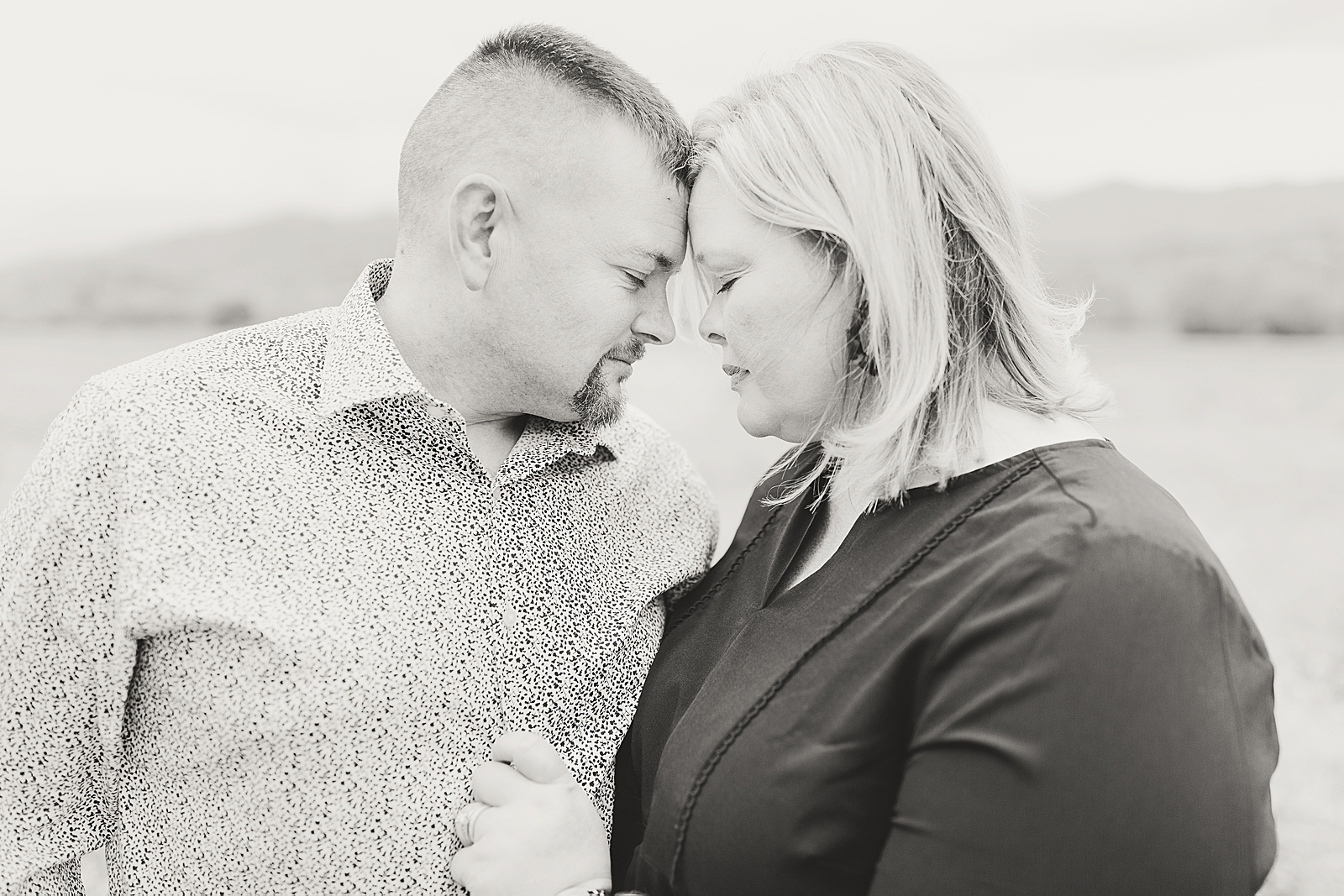 Asheville Anniversary Session Black and white of Couple forehead to forehead Photo