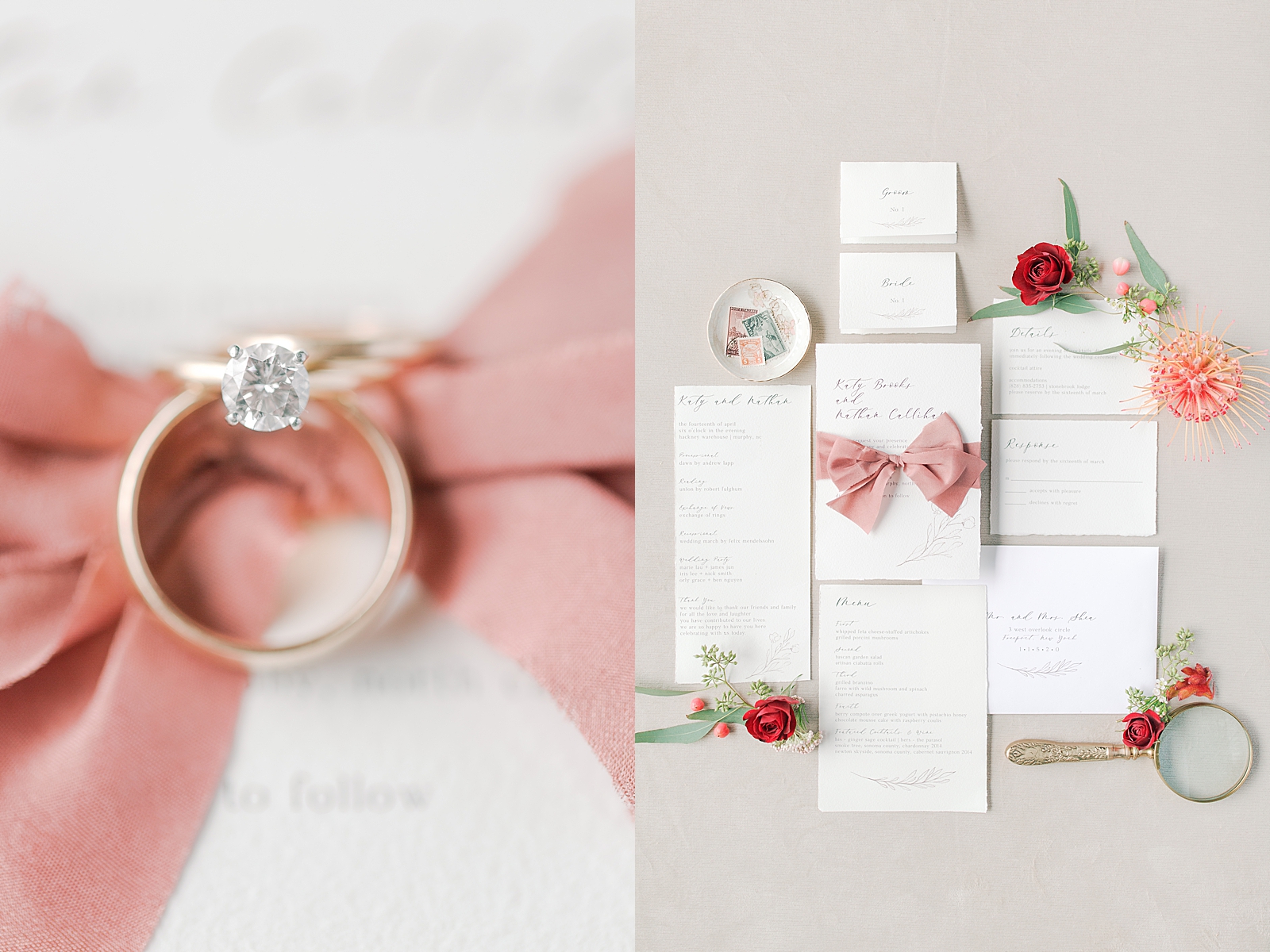 Hackney Warehouse Wedding Detail of Rings and Invitation Suite Photos