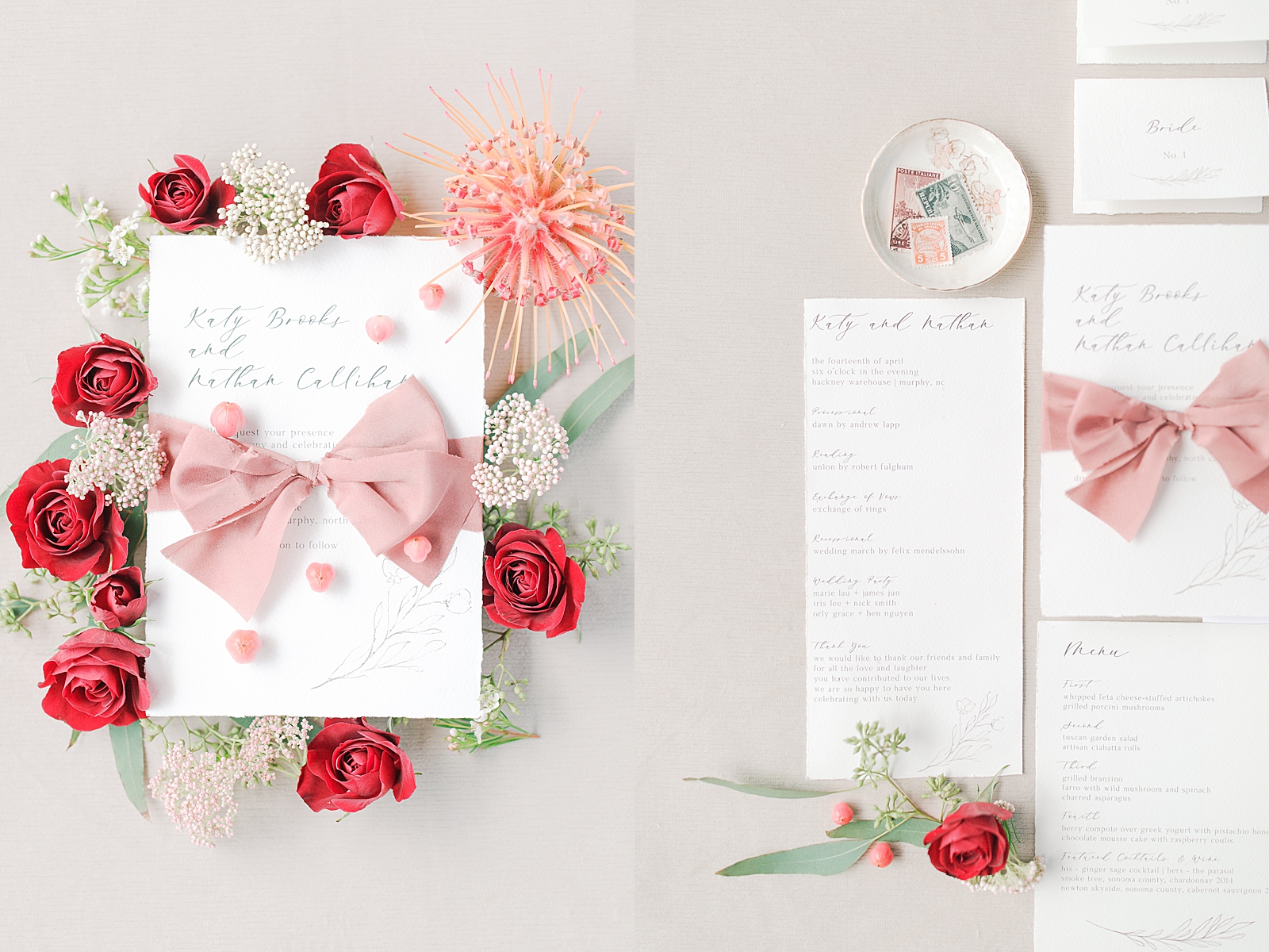 Hackney Warehouse Wedding Invitation Suite with florals Photos