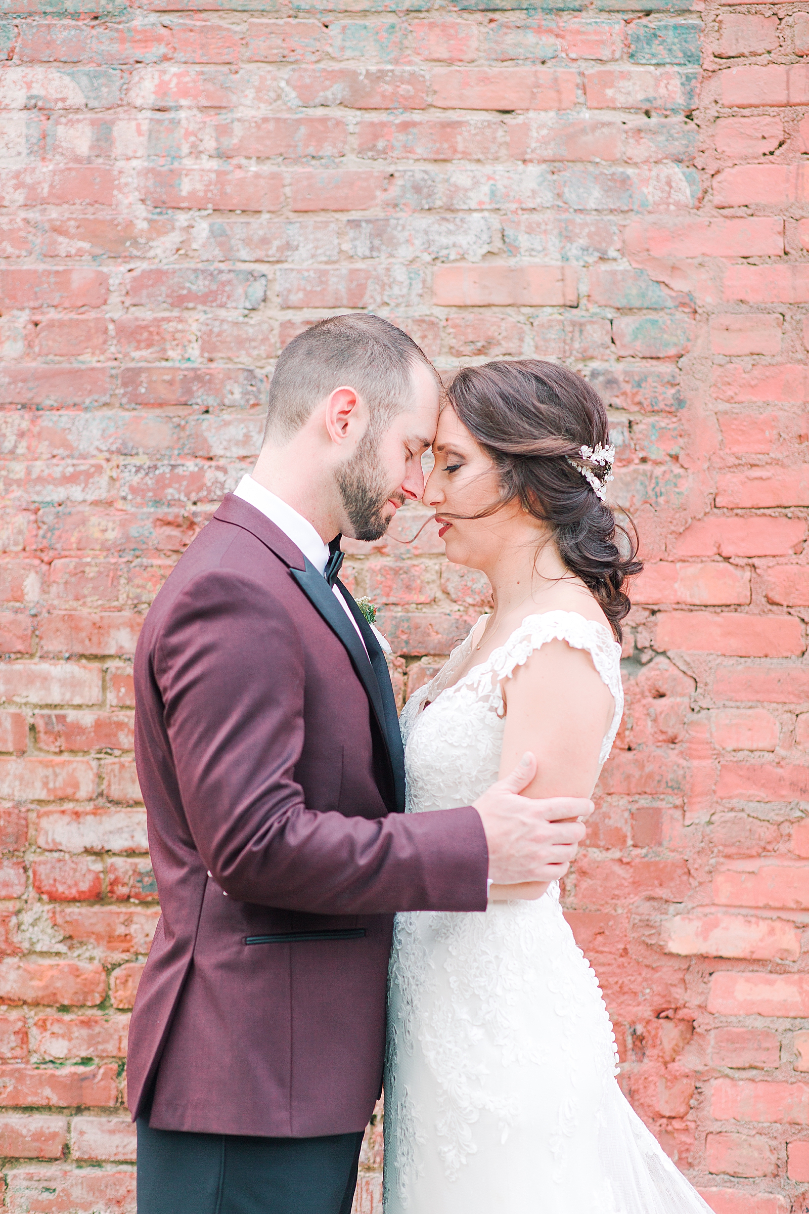Hackney Warehouse Wedding Bride and Groom Nose to nose Photo