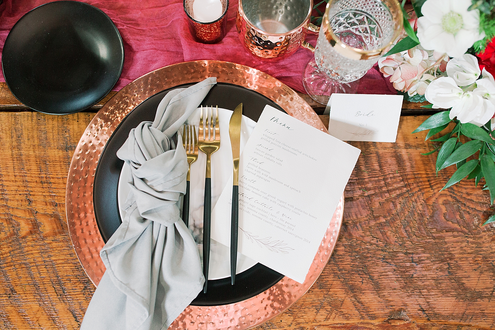 Hackney Warehouse Wedding reception flatware with menu and name tag Photo