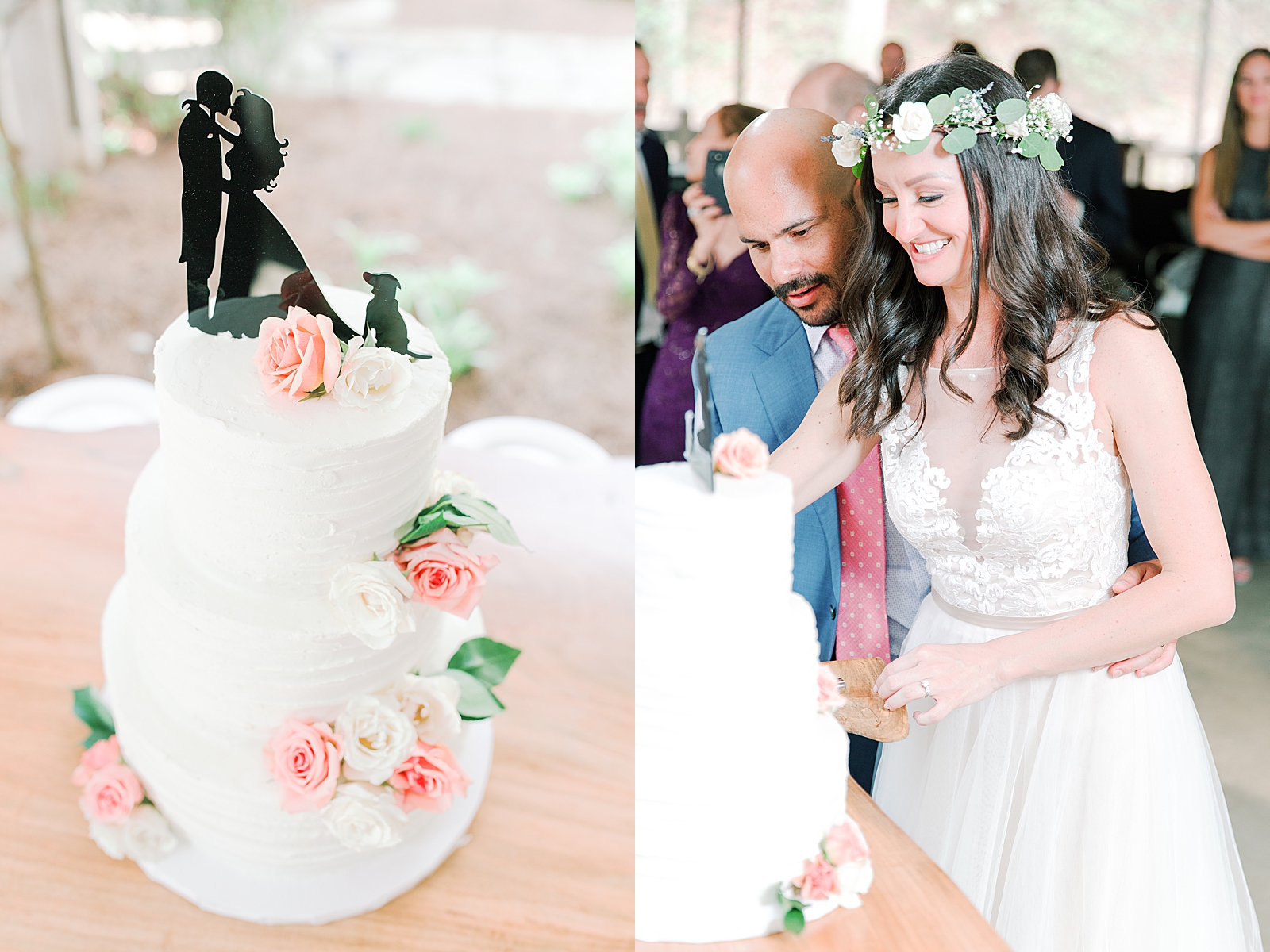Spring Hawkesdene Wedding Reception Cake and Couple cutting cake Photos