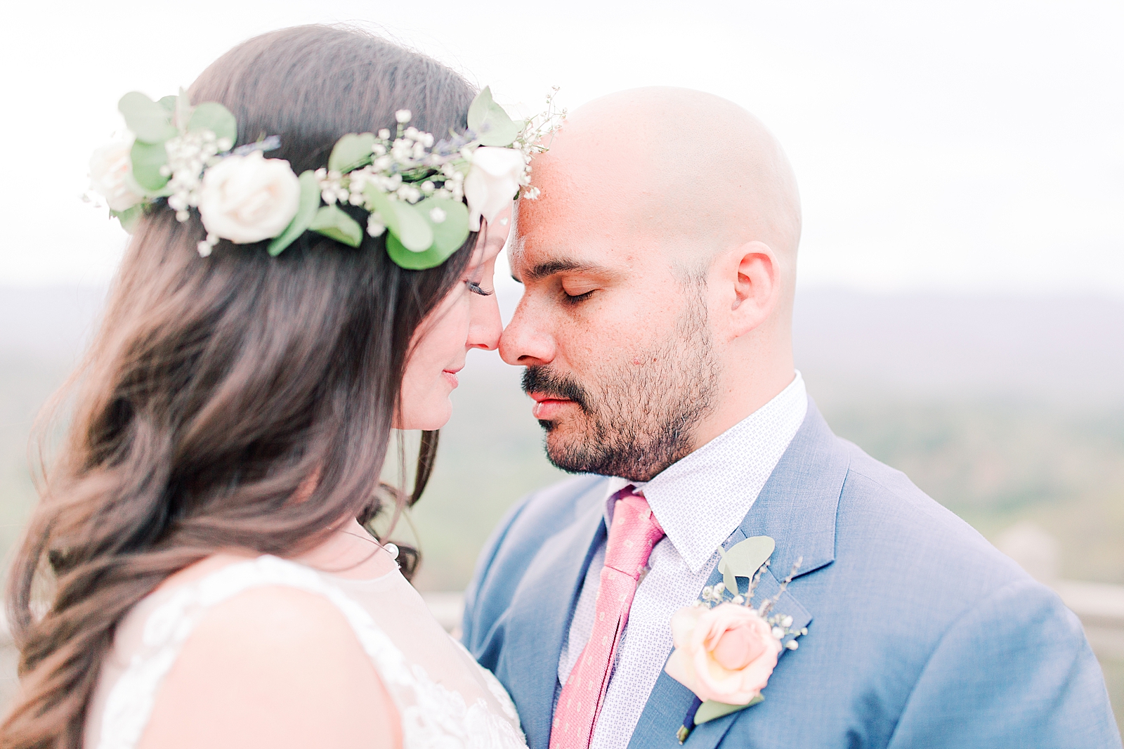 Spring Hawkesdene Wedding Bride and Groom nose to nose Photo