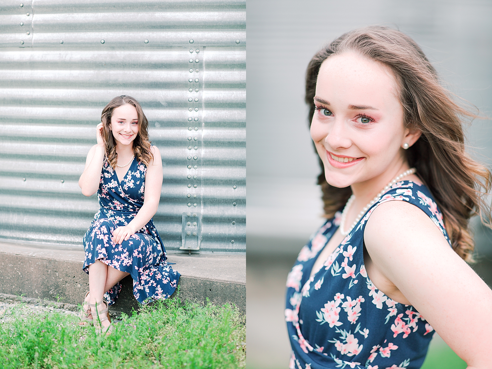 High School Senior Session Zoe smiling at camera in front of silo Photos