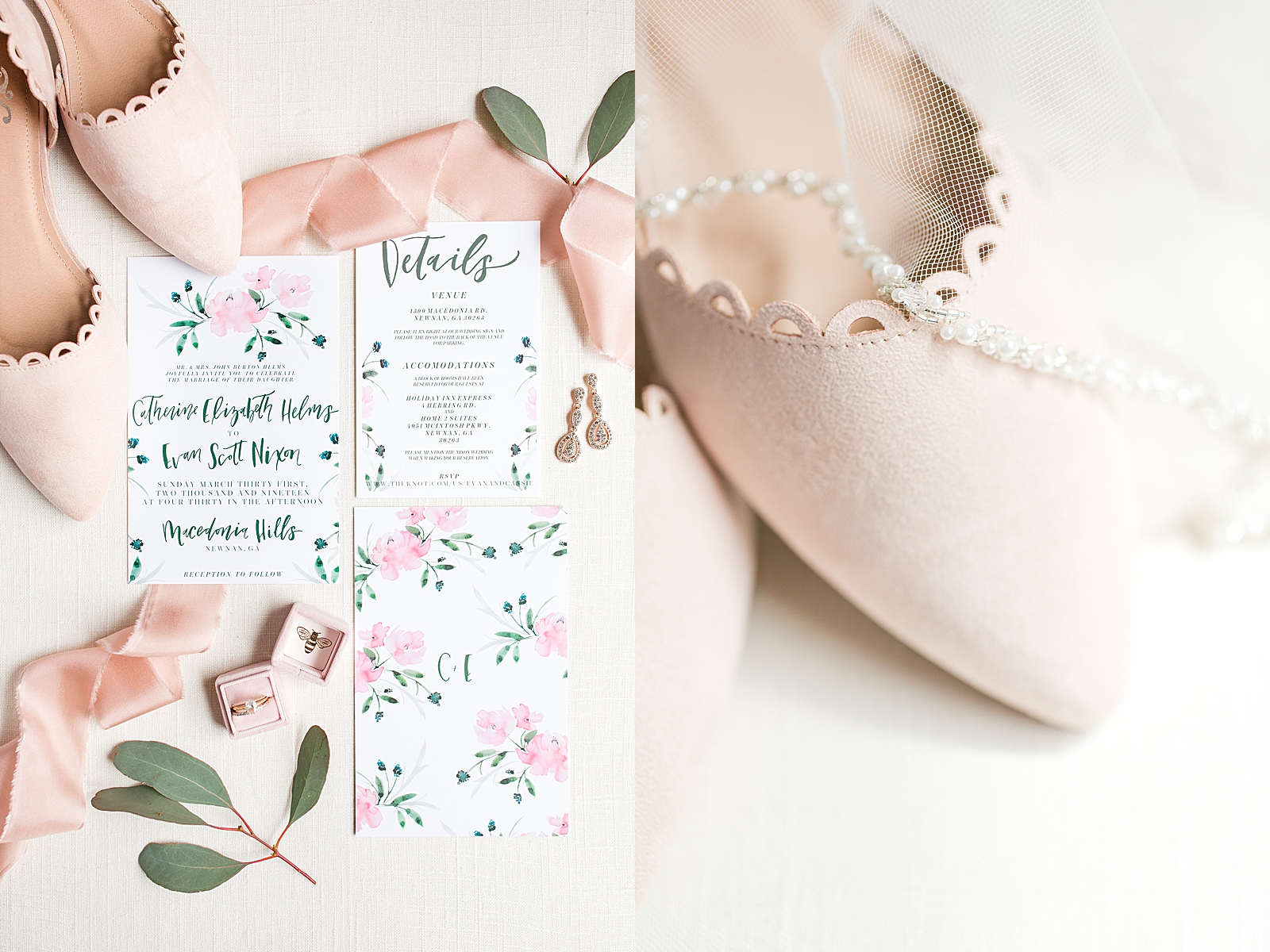 Macedonia Hills Wedding Invitation Suite with Brides shoes and Veil Photos