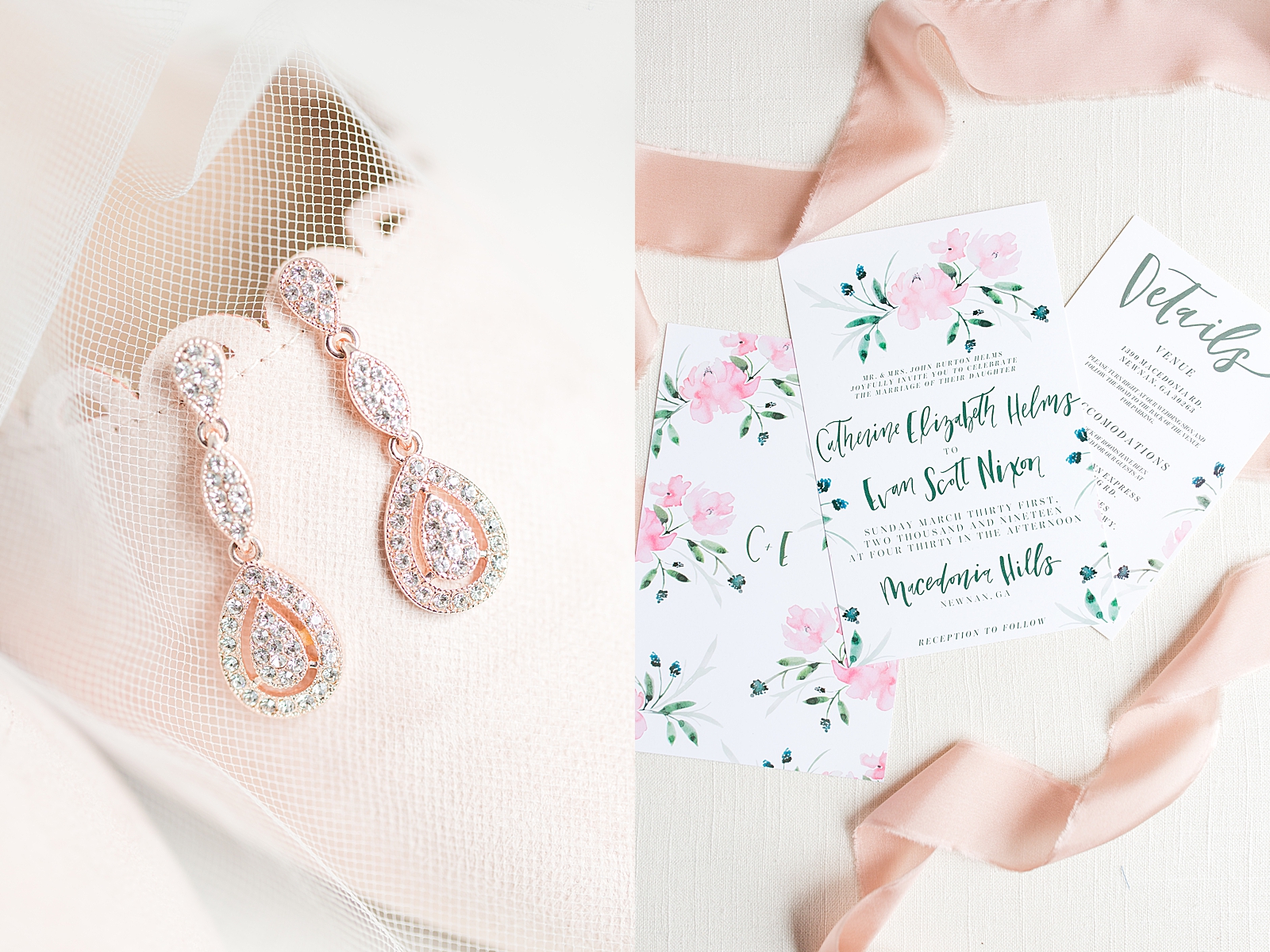 Macedonia Hills Wedding Brides Shoes Veil and Earrings and Invitation Suite Photos