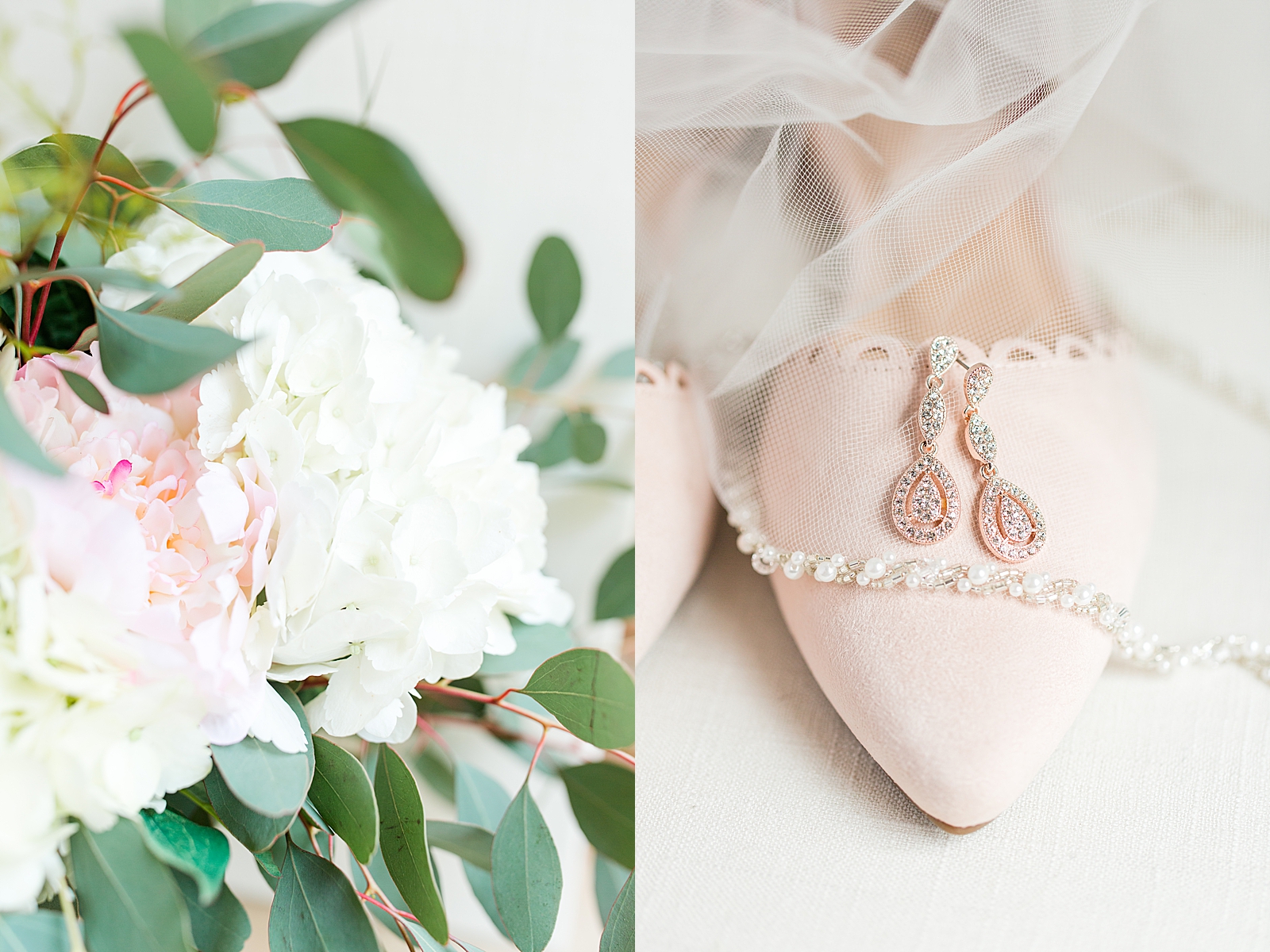 Macedonia Hills Wedding Bouquet Detail and Brides Shoes Earrings and veil Photos