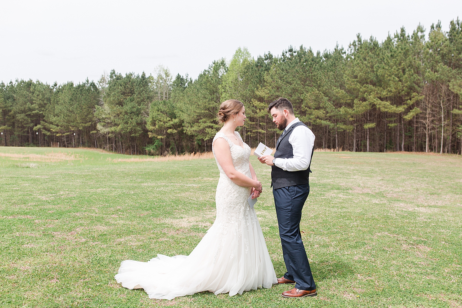 Macedonia Hills Wedding Bride and Groom Sharing Private Vows in field Photo