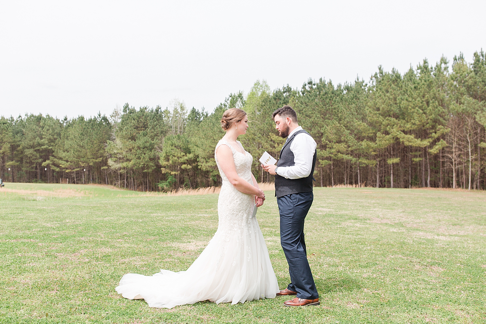Macedonia Hills Wedding Bride and Groom Sharing Private Vows in field Photo