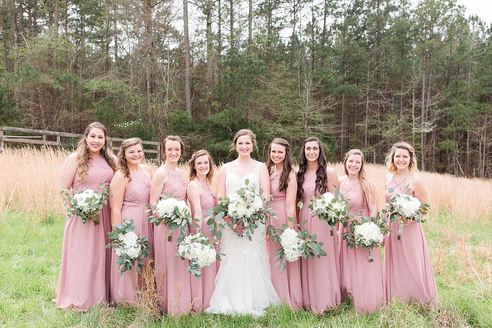Macedonia Hills Wedding Bride with Bridesmaids in Dusty Rose and White Hydrangea Flowers Photo